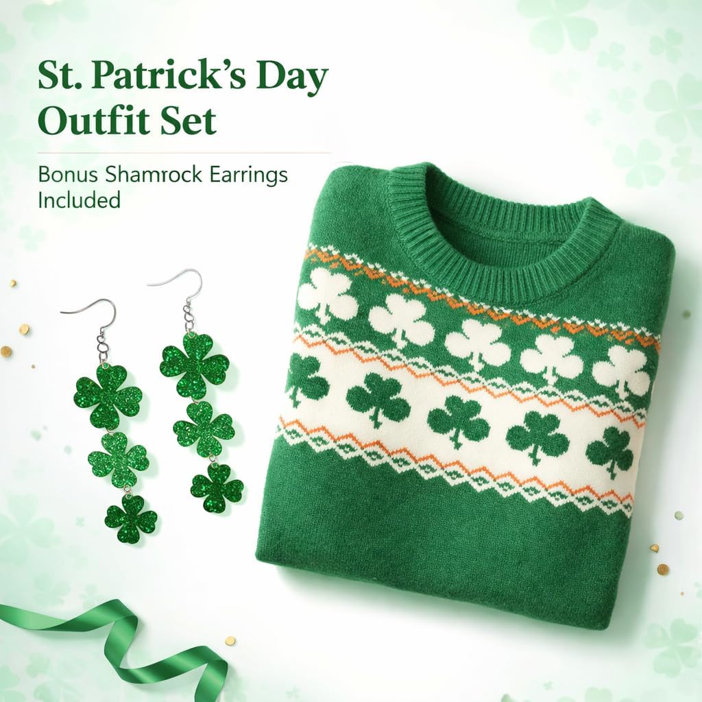 St. Patrick’s Day Shamrock Style, Celebrate St Patrick’s Day in a classic shamrock sweater look. For St Paddy’s Day photos. - Image 4