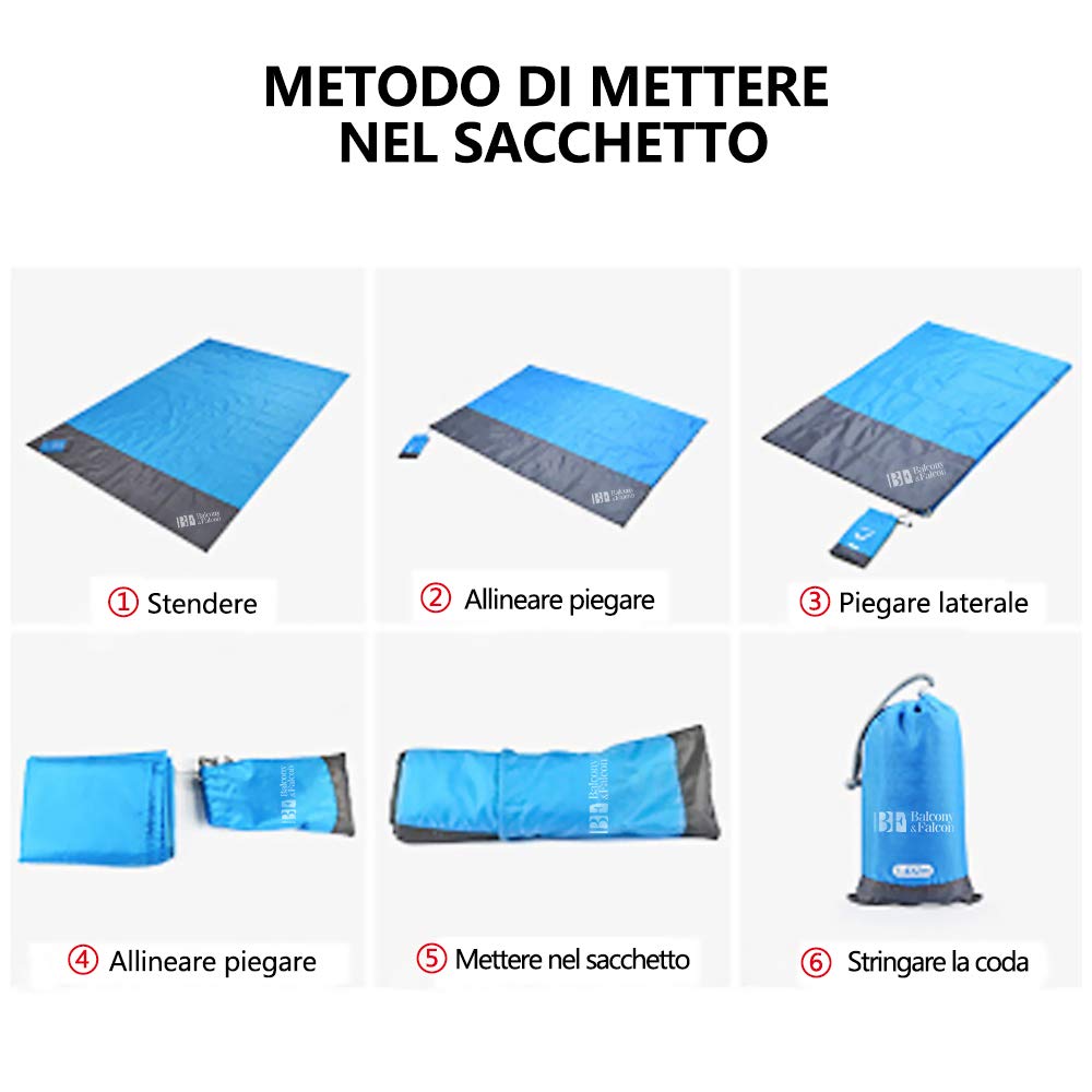 BALCONY & FALCON Telo Spiaggia Antisabbia Telo da Mare Grande Coperta da Spiaggia Portatile Telo Spiaggia Impermeabile con i Picchetti da Fisso Multifunzionale Telo da Campeggio Picnic