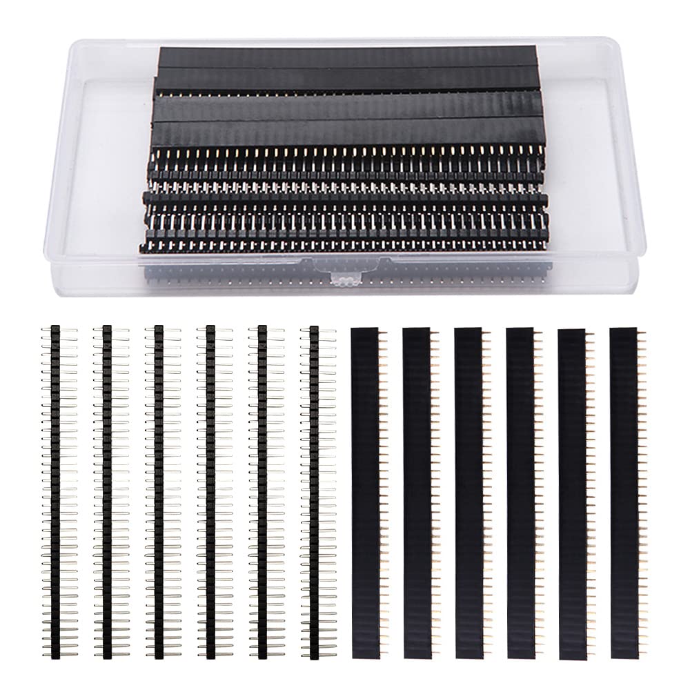 VooGenzek 40 PCS 2.54mm Pin Headers 40 Pin Breakaway PCB Board Pin Header Connector, Male and Female Pin Header Socket Connector, for Arduino Prototype Shield