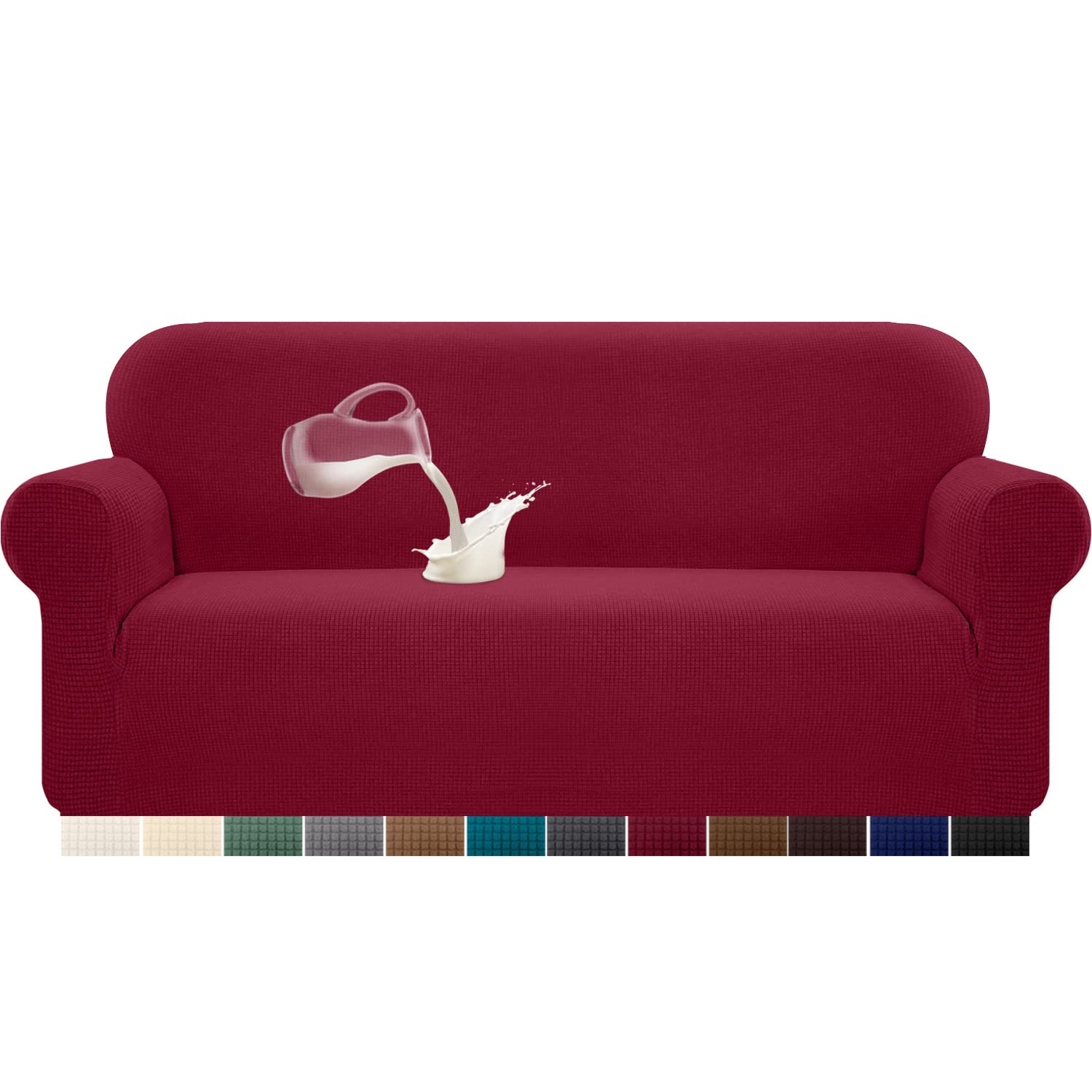 Granbest Copridivano elasticizzato, impermeabile, 1 pezzo, in spandex, jacquard, con gommapiuma antiscivolo (3 posti, rosso vinaccia)
