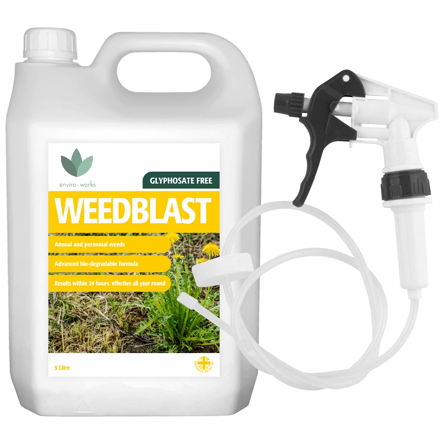 Enviro WorksWeedblast - 5 Litre Weedkiller - Long Hose Trigger - Fast acting (Ready to use) See results within 24 hours
