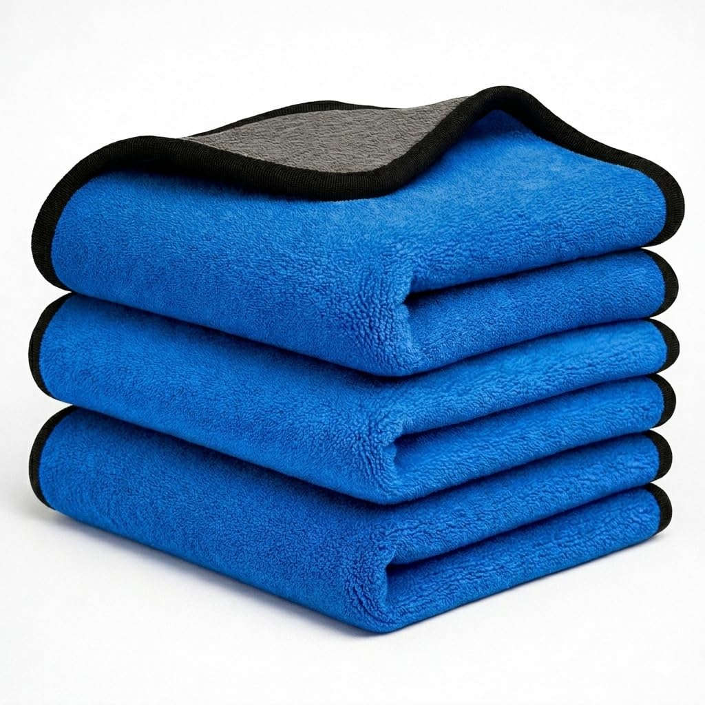 Microfiber Cloth - 3 pcs - 40x40 cms - 500 GSM Blue-Grey Multipurpose Cleaning Cloths – Super Soft, Lint-Free & Reusable – Ideal for Car, Kitchen, Glass & Home Cleaning.-image-34