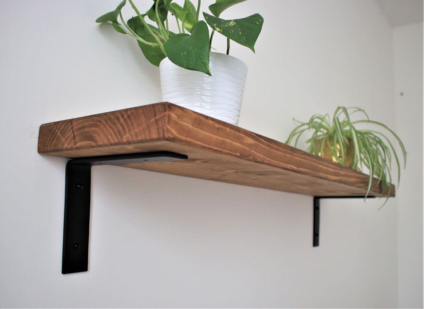 Chill House Flat Rustic Floating Shelf 9x2 inches, 140cm long with Flat Industrial Down Style Bracket - Natural Oak Finish Reclaimed Wood Floating Shelves for Wall, Rustic Wooden Shelves for Bedroom