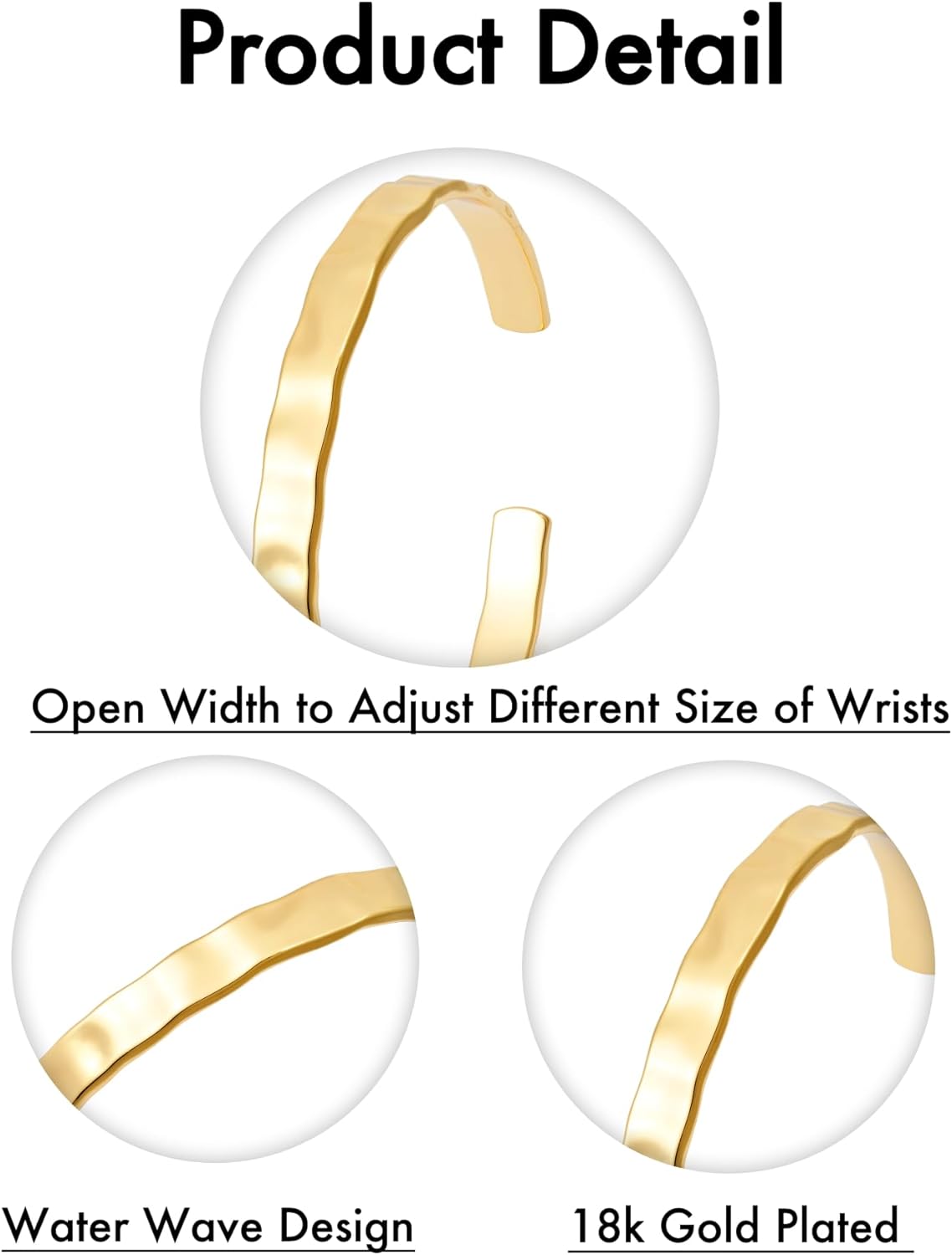 Classic Hammered Cuff Bangle for Women 18k Gold Plated Vintage Cuff Bracelet Width 2.3inches Non-Tarnish Trendy Jewellery Gift for Girlfriend Mother - Image 2