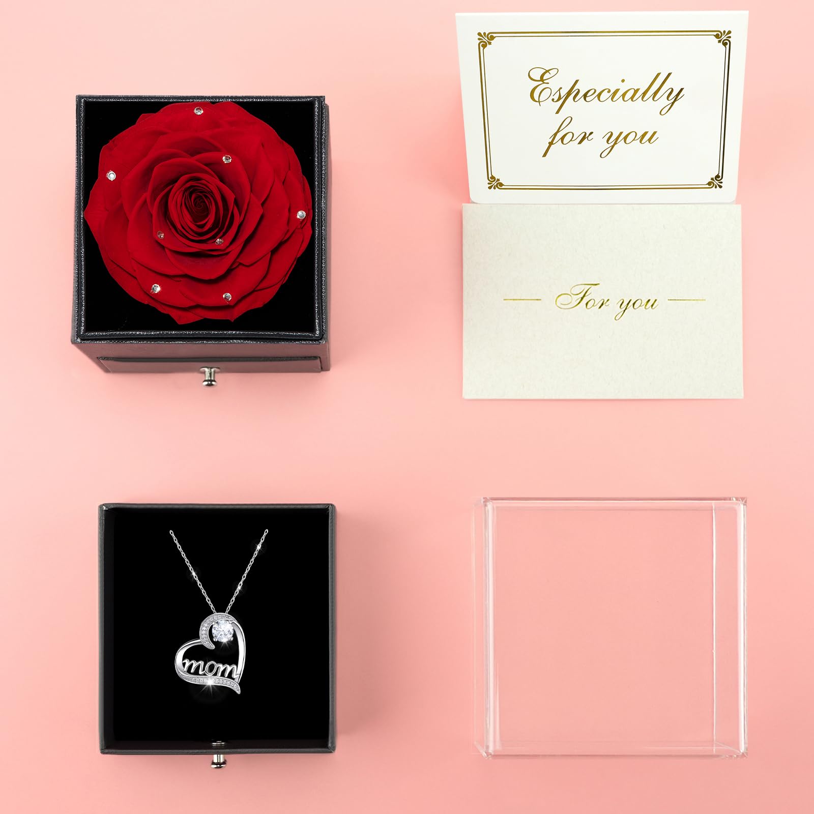 Sunia Cadeau Maman, Rose Eternelle avec Bijoux Argent 925 Collier, Collier Anniversaire Femme, Meilleure Maman du Monde, Coffret Rose Eternelle, Fleur Préservée Cadeau Fete des Meres Noel, Varie Rose