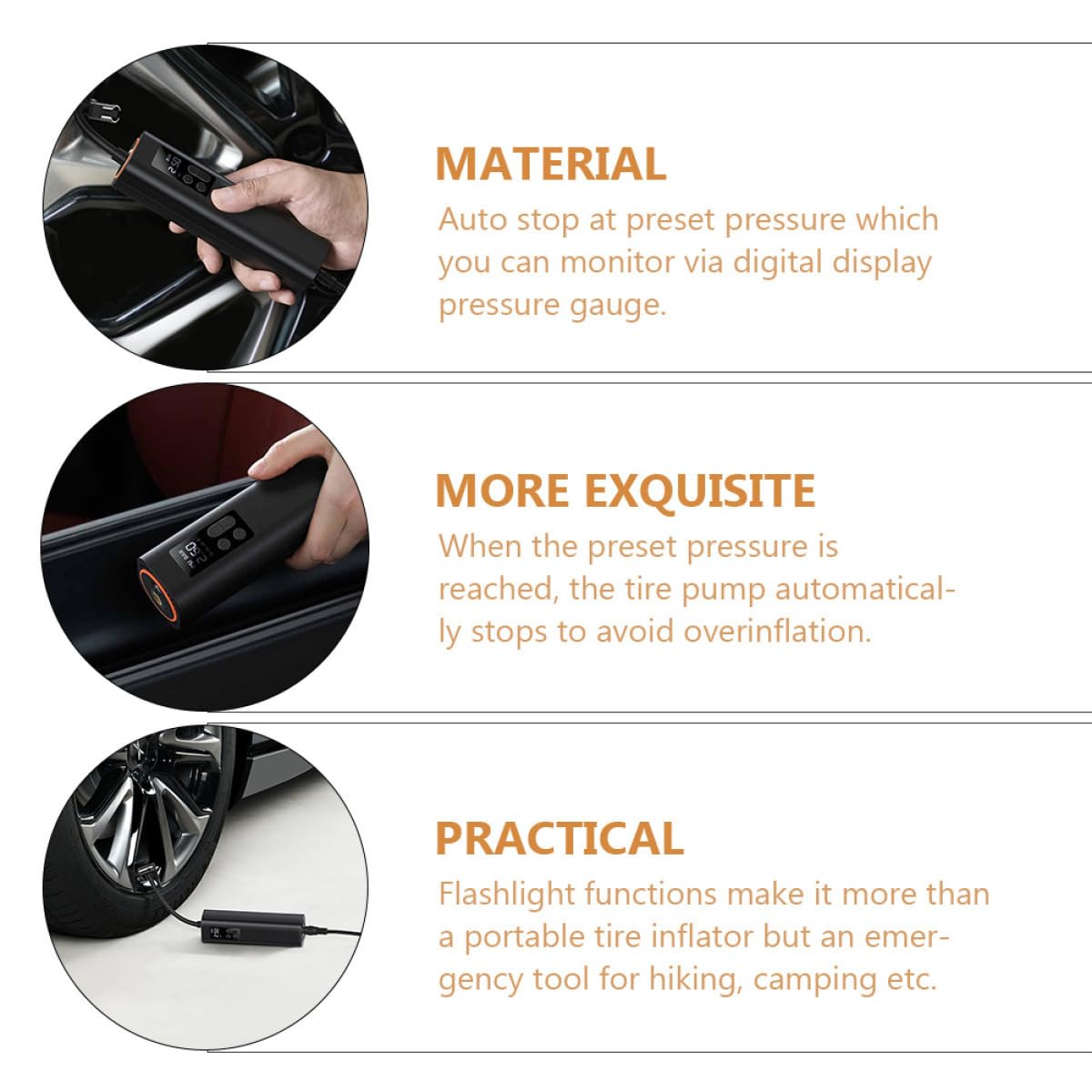 Beavorty Compresor Pantalla Coche Eléctrico de Neumáticos para Portátil y Digital y Apagado Automático, Material de Cobre Abs y Caucho Negro Bicicleta Adecuado para Senderismo y Camping
