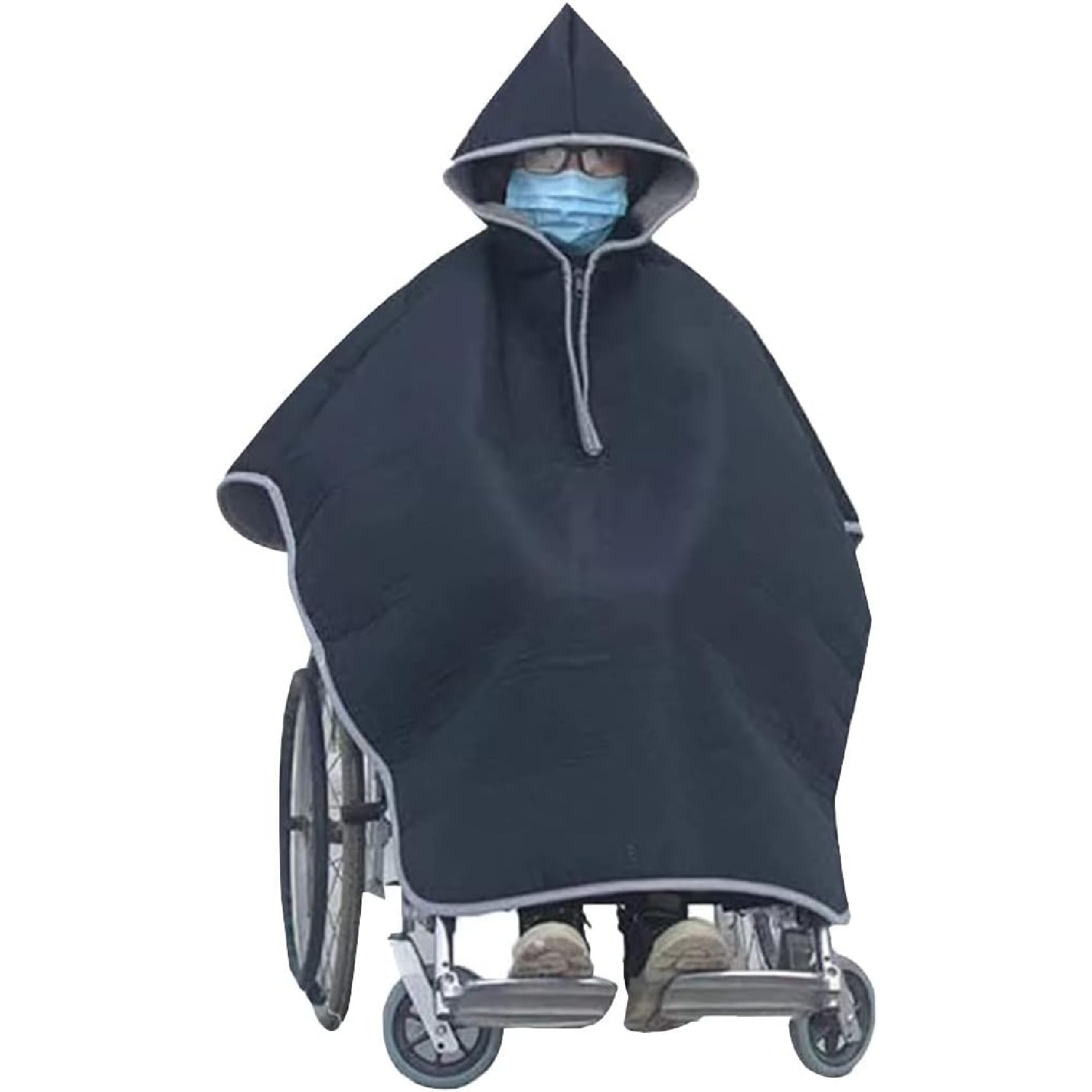 Rollstuhl-Wärmedecke, winddichter Cape-Poncho mit Kapuze, Fleece-gefütterte Reise-Thermodecke für den ganzen Körper, Beine und Unterkörper, universelle Passform