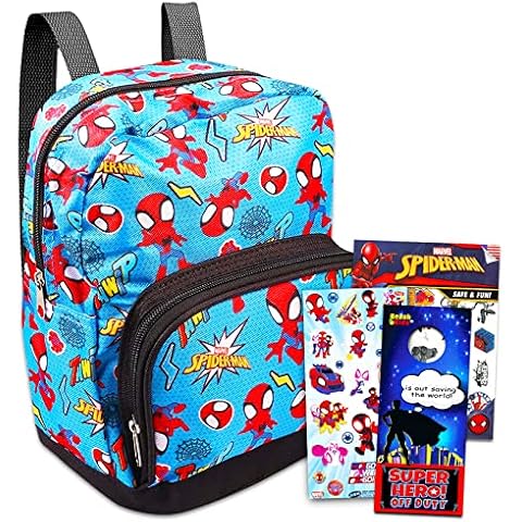 Fast Forward New York Marvel Spiderman Preschool Backpack for Kids, Toddlers - 4 Pc School Supplies Bundle with Canvas Spidey 10'' Mini Backpack, Stickers, Tattoos, and More Cover