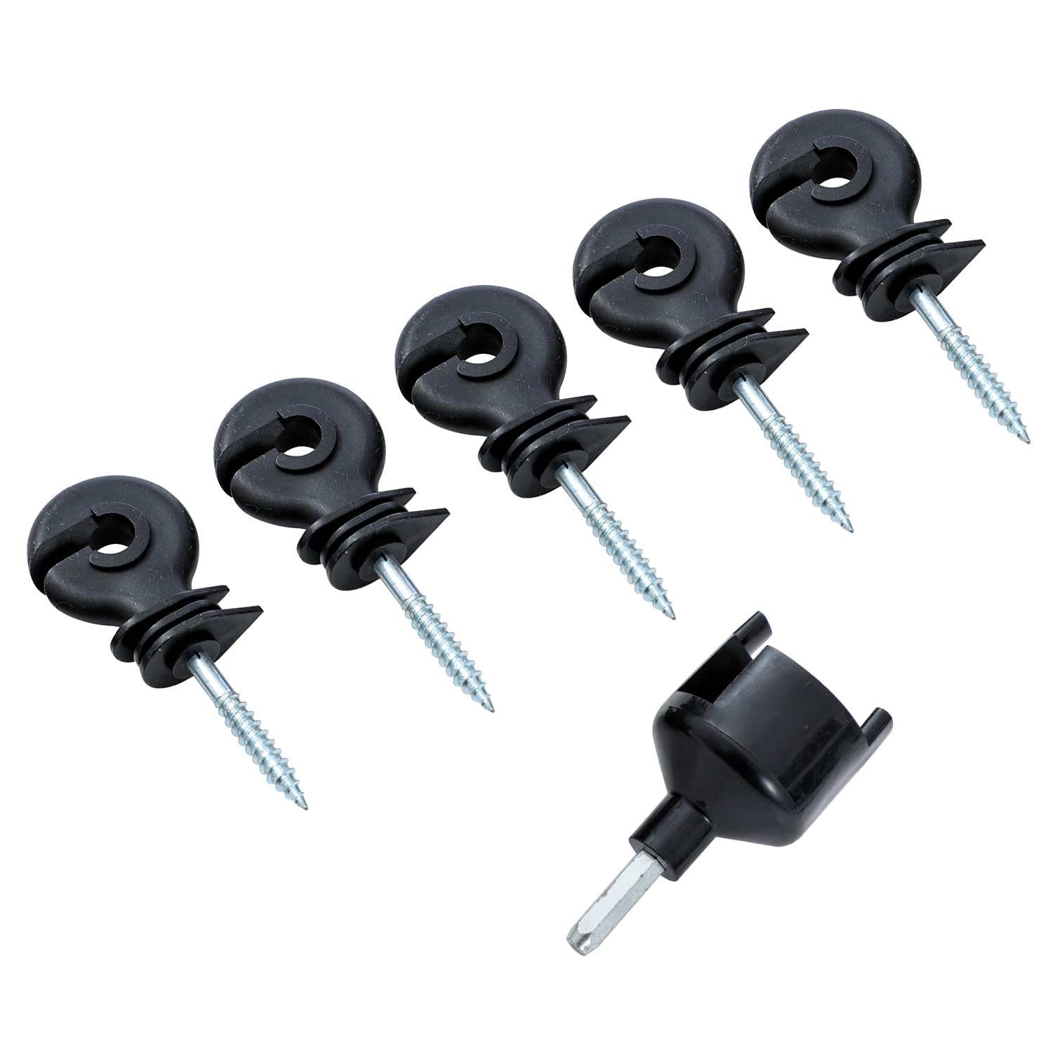 KATSU Tools Lot de 100 isolateurs annulaires à visser pour clôture électrique + mandrin de serrage, accessoires pour poteaux en bois de prairie de clôture pour cordes, fils et torons