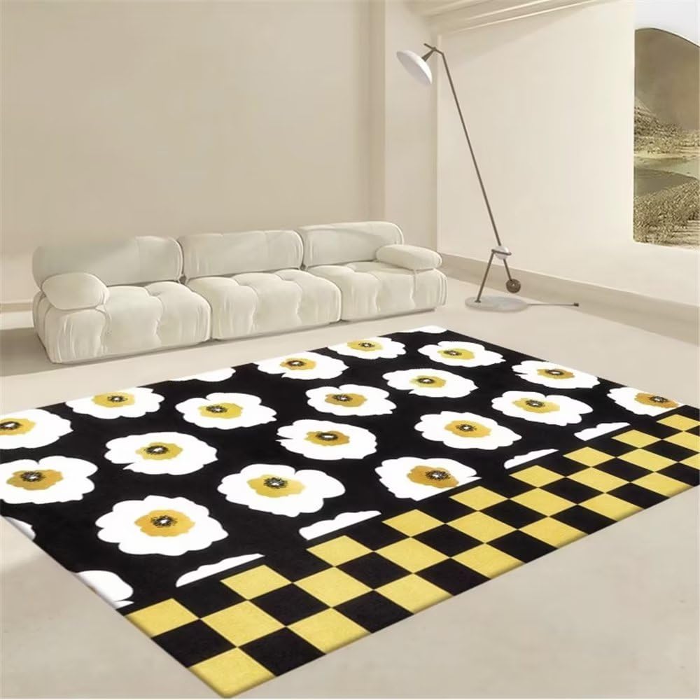 Tapis de sol jaune abstrait petites fleurs 50x80 cm multi-taille