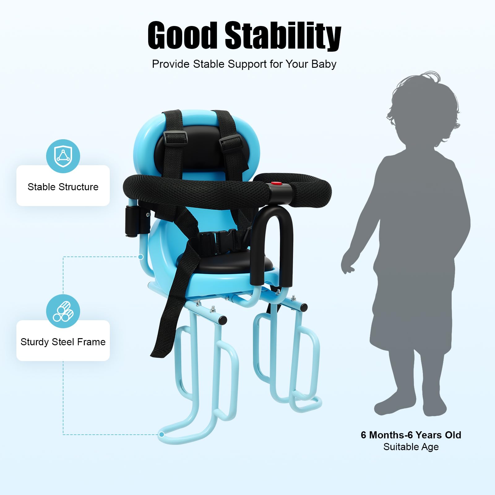 Siège de vélo arrière pour enfant avec ceinture de sécurité pour enfants de 6 mois à 6 ans, design amovible, convient à la plupart des vélos