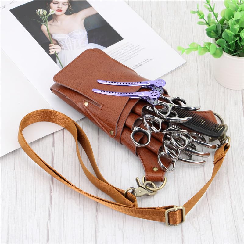 Friseurtasche Werkzeugtasche Rindsleder Schere Tasche Haar Schere Lagerung Halter Friseur Schere Halter Tasche Barber Salon Werkzeug Friseurtasche(Brown)