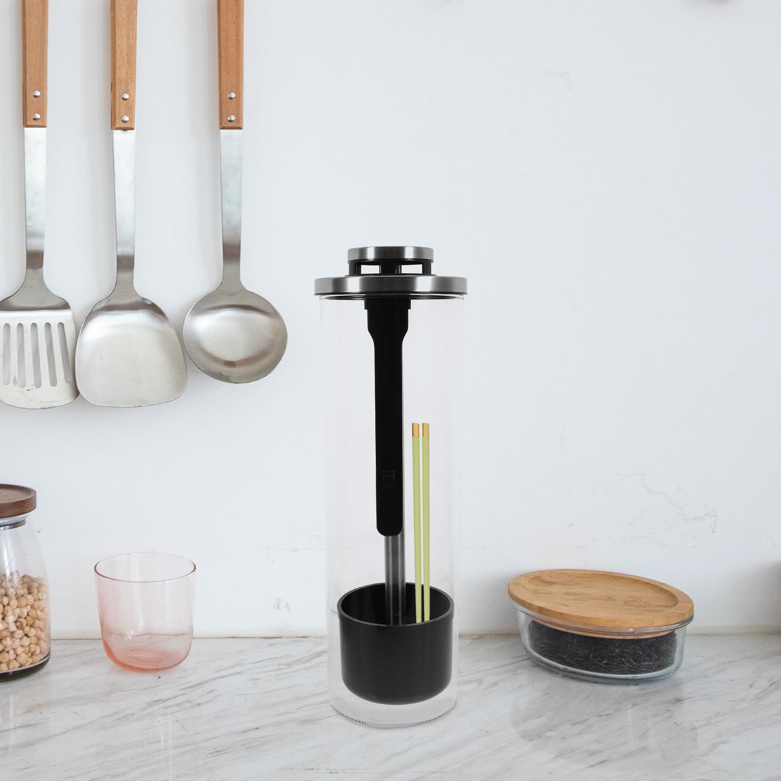 IMIKEYA Glas Strohhalmbehälter mit Deckel aus Borosilikatglas für Küche Großer Fassungsvermögen Stabile Verarbeitung Elegantes und Modernes Design für Täglichen Gebrauch