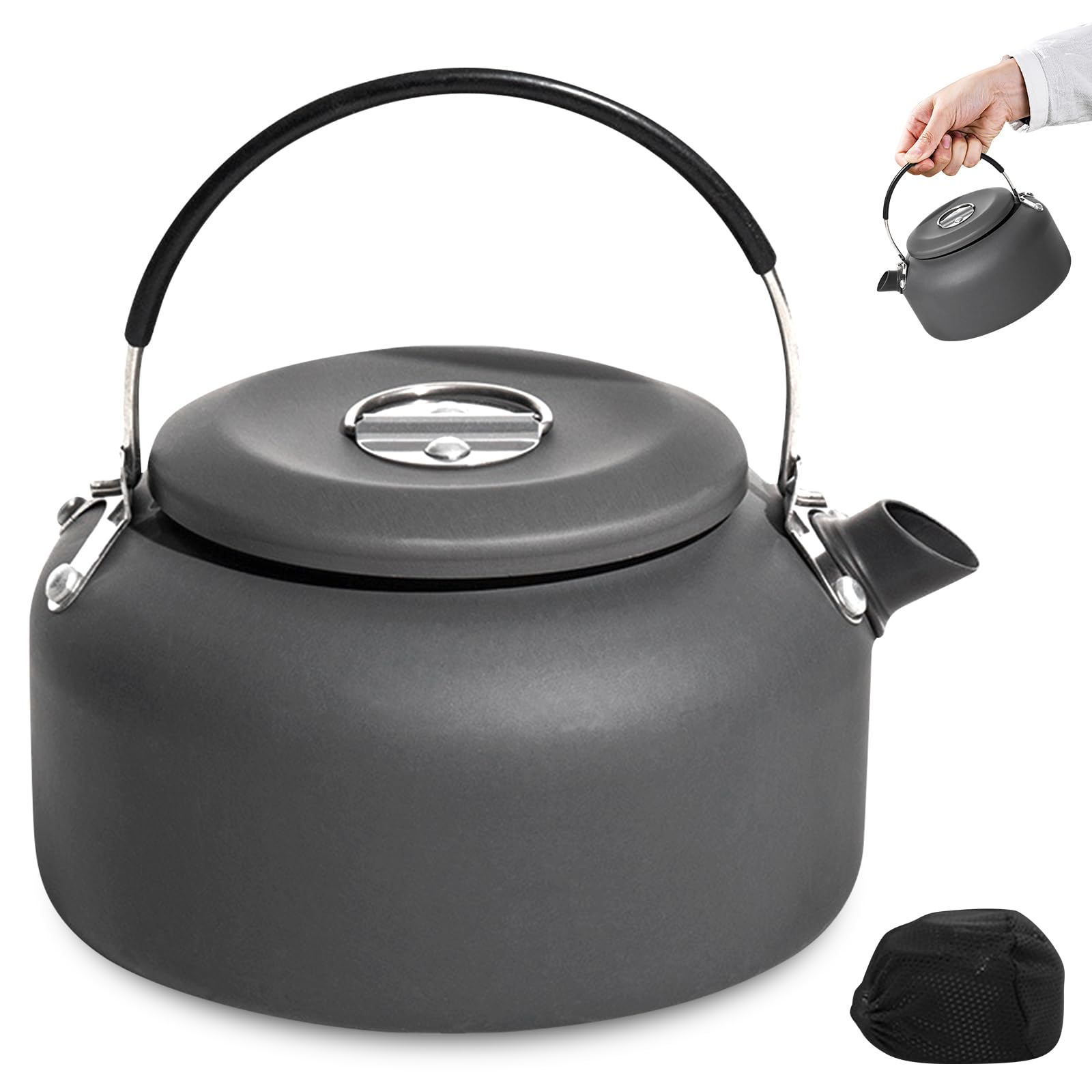 Semptec Urban Survival Technology Théière de camping bouilloire en aluminium avec passoire à thé et poignée isolée, 0,75 l (bouilloire à gaz, pique-nique
