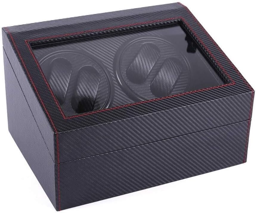 Carbon Fiber PU Leather Automatic Watch Winder Box, Silent Motor, Dual Watch Slots, 2 Rotation Modes