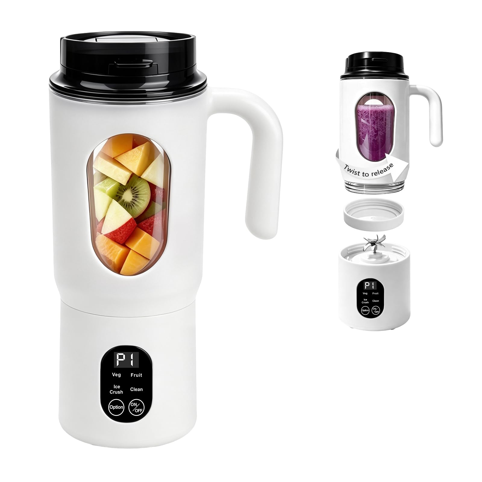Portable Blender 580ML with LED Display and 12-Blade (white)