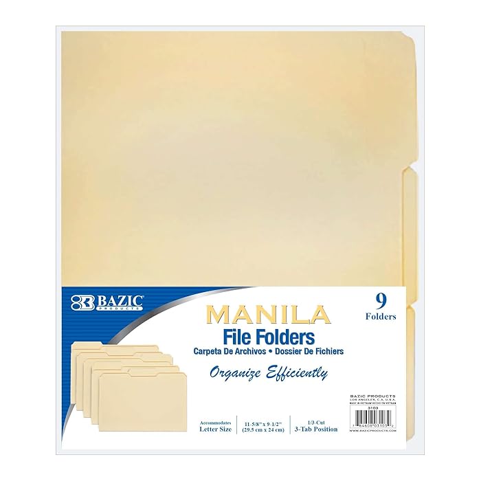 Buy BAZIC Manila File Folder 1/3 Cut Letter Size, Left Right Center