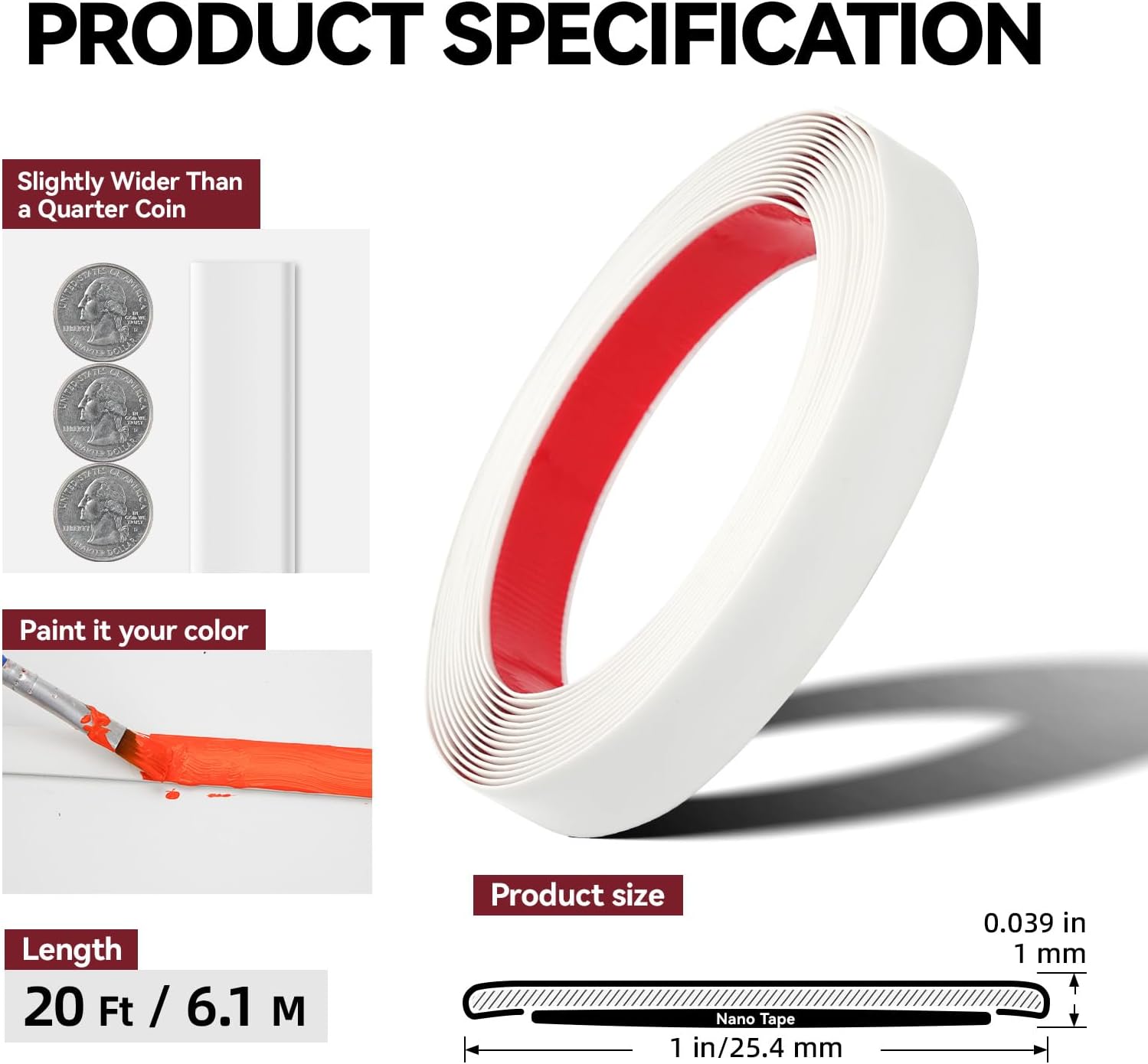 JS-JSIWOTH Decorative Strip White 6.1 m 25 mm