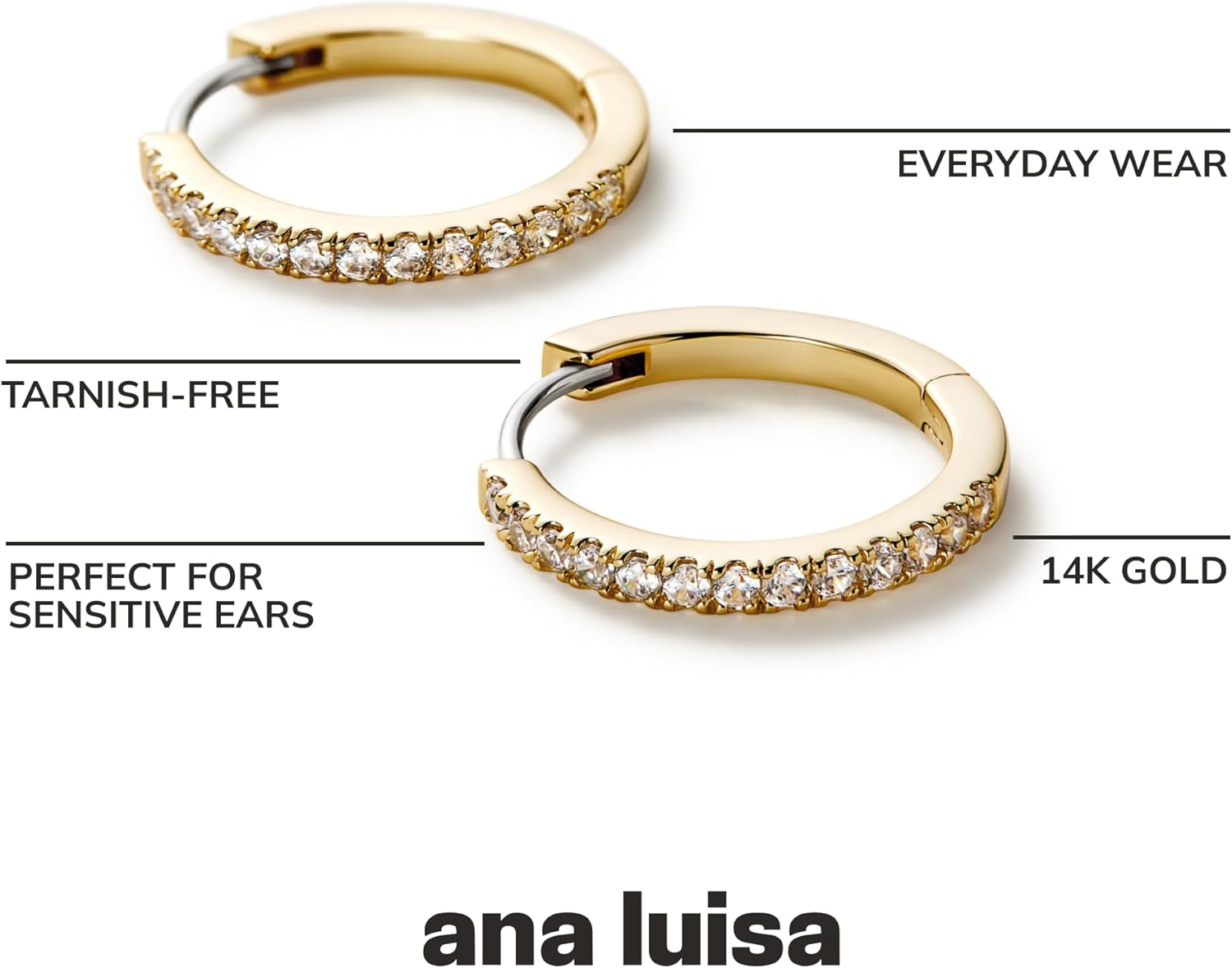 Ana Luisa Trendy Huggie Hoop Earrings for Women - 14K Gold Plated or Sterling Silver Hoop Earrings - Small, Dainty, Hypoallergenic, Water-Resistant, Tarnish-Free Hoops - Jewelry Perfect for Stacking - Image 3