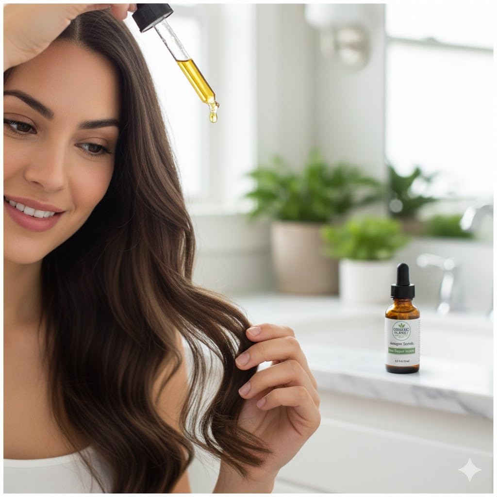 Amazon Secrets Hair Repair Serum - Organic Sacha Inchi & Jojoba Oil for Frizz Control, Shine & Color Protection - Anti-Fade Hair Treatment for All Hair Types - 0.5 Fl Oz