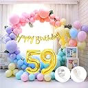 Flyloons 59th Pastel Happy Birthday Decoration for Girls Kids Boys with Glitter Golden Happy Birthday Paper Banner,Pastel Balloons,Glue dots,Arch Tape for Balloons birthday decoration items for room gallery image
