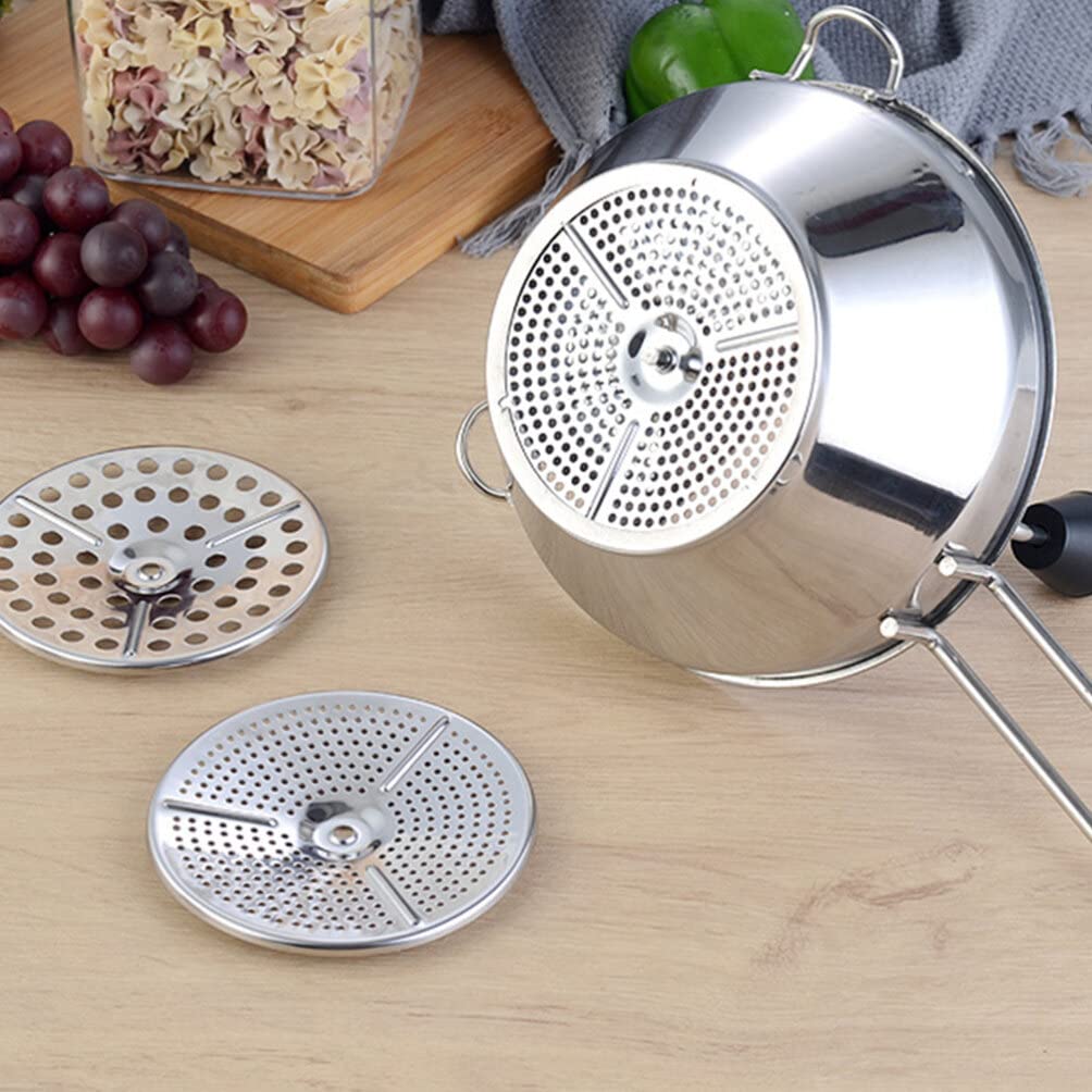 UPKOCH 1 juego de molino de alimentos rotativo de acero inoxidable para frutas y verduras, molinillo de manivela de mano, prensador de papas, prensa manual de trituradora de cocina, herramienta