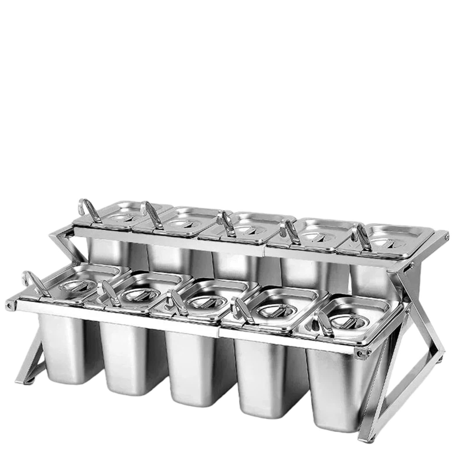 Contenitori regolabili per condimenti in acciaio inox con coperchi e cucchiai, dispenser versatile per servire cibo per cucina, buffet e intrattenimento domestico