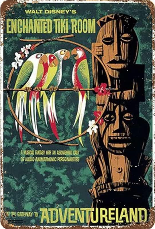 Póster de impresión artística nostálgica retro encantada de Tiki Room de metal, póster vintage de aluminio para decoración de pared del hogar, para