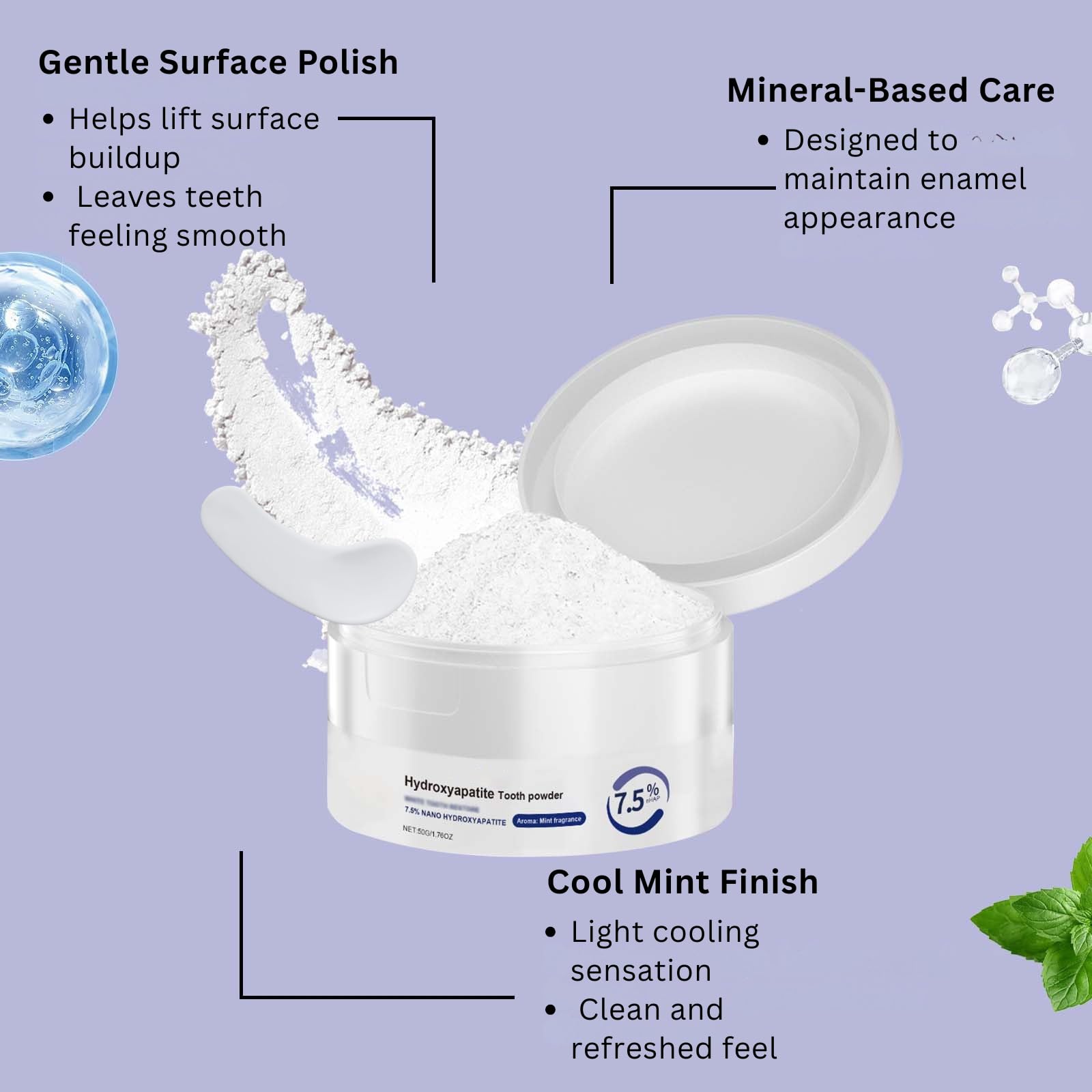 Microcrystalline Hydroxyapatite Tooth Powder, 7.5% Nano Hydroxyapatite Formula, Gentle Daily Oral Care with Fresh Mint - 4