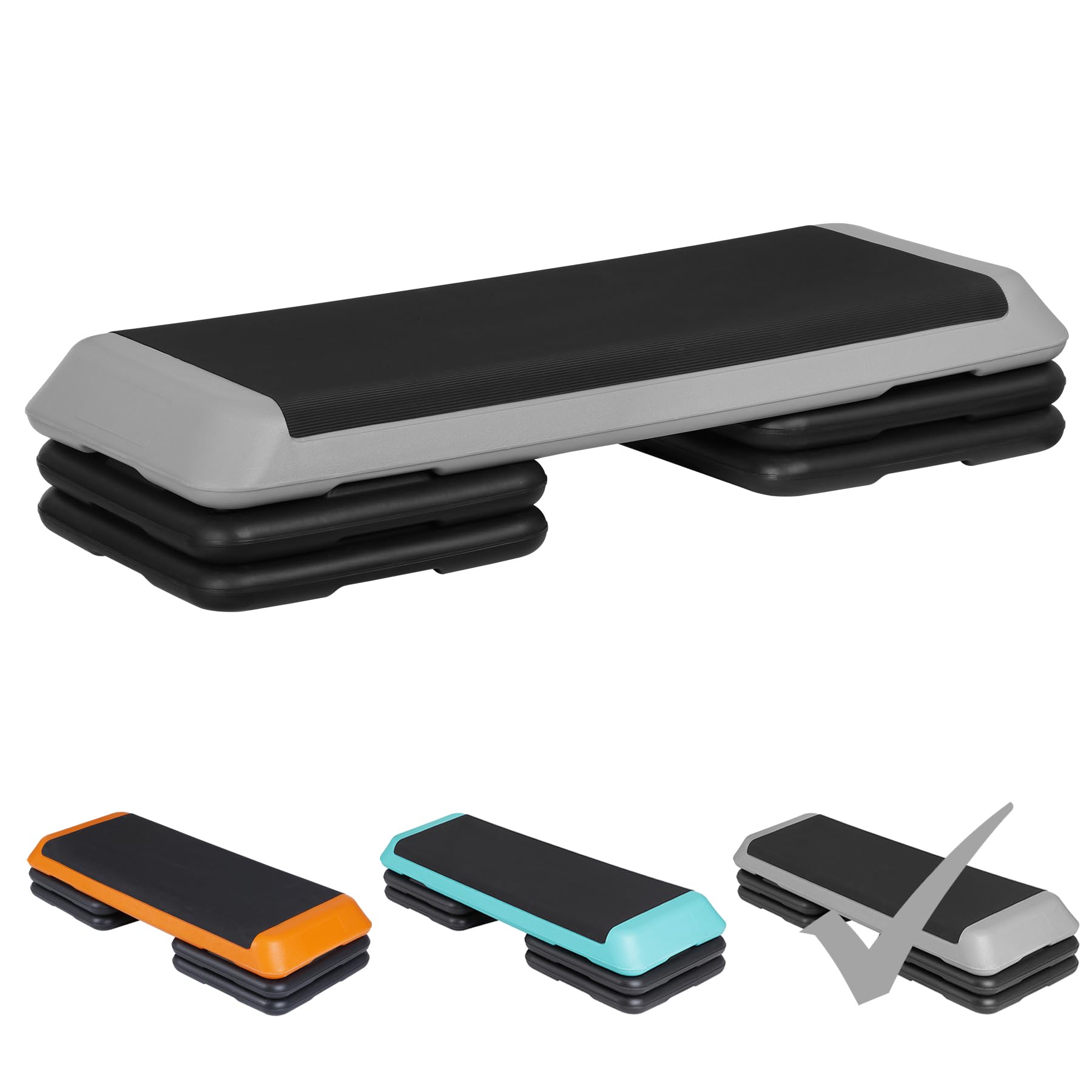 JupiterForce 43" Workout Aerobic Exercise Step Platform, Adjustable Aerobic Steppers for Exercise with 4 Removable Risers for Home Gym Strength Training