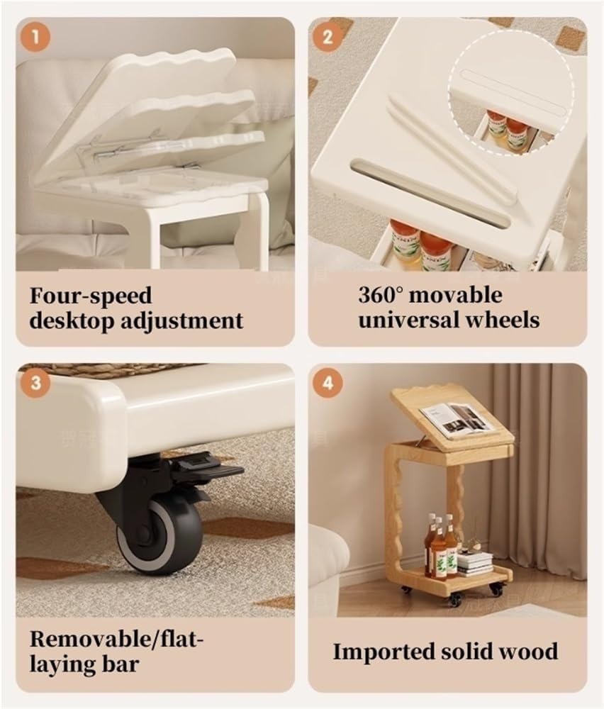 Genérico Mesa Auxiliar en Forma de C con Ruedas, pequeña Mesa Auxiliar de Madera Ajustable con Bolsa de Almacenamiento para Sala de Estar, tocador, Estudio, Comedor, para Cualquier ocasión
