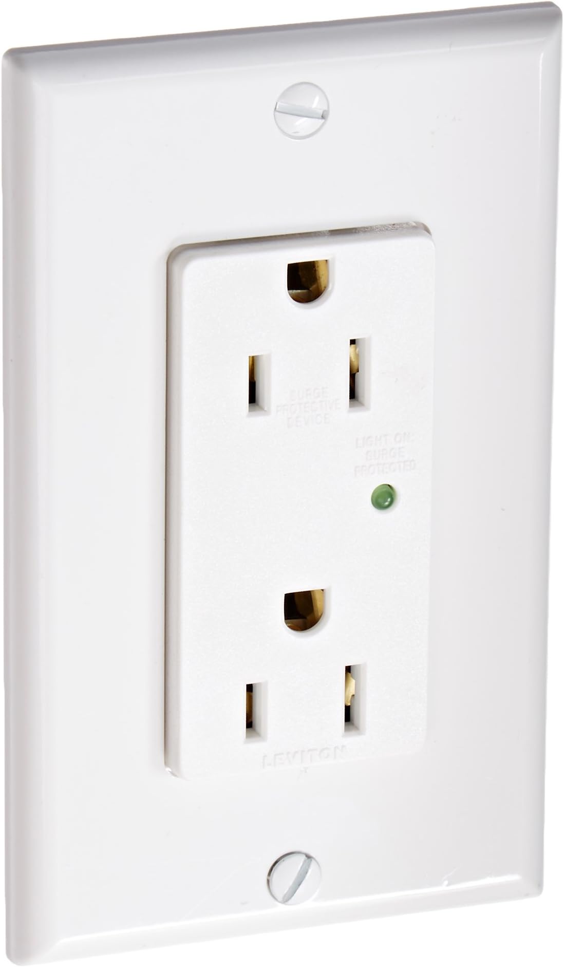 15 Amp, 125 Volt, Decora Plus Duplex Surge Suppressor Receptacle, Straight Blade, Industrial Grade, 5280-W, White