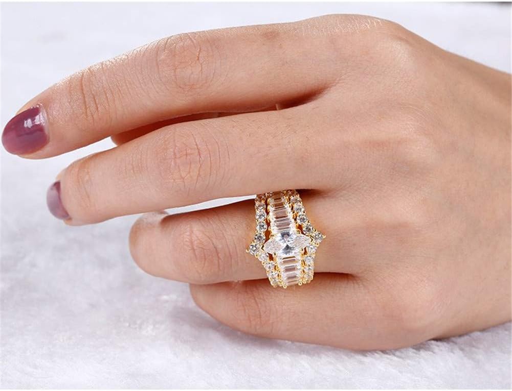 Jeulia 1.5 Carat 3 PC Marquise Cut Wedding Set Women 18K Gold Plated Engagement Rings 925 Sterling Silver Promise Band Rings Anniversary with Jewelry Gift Box