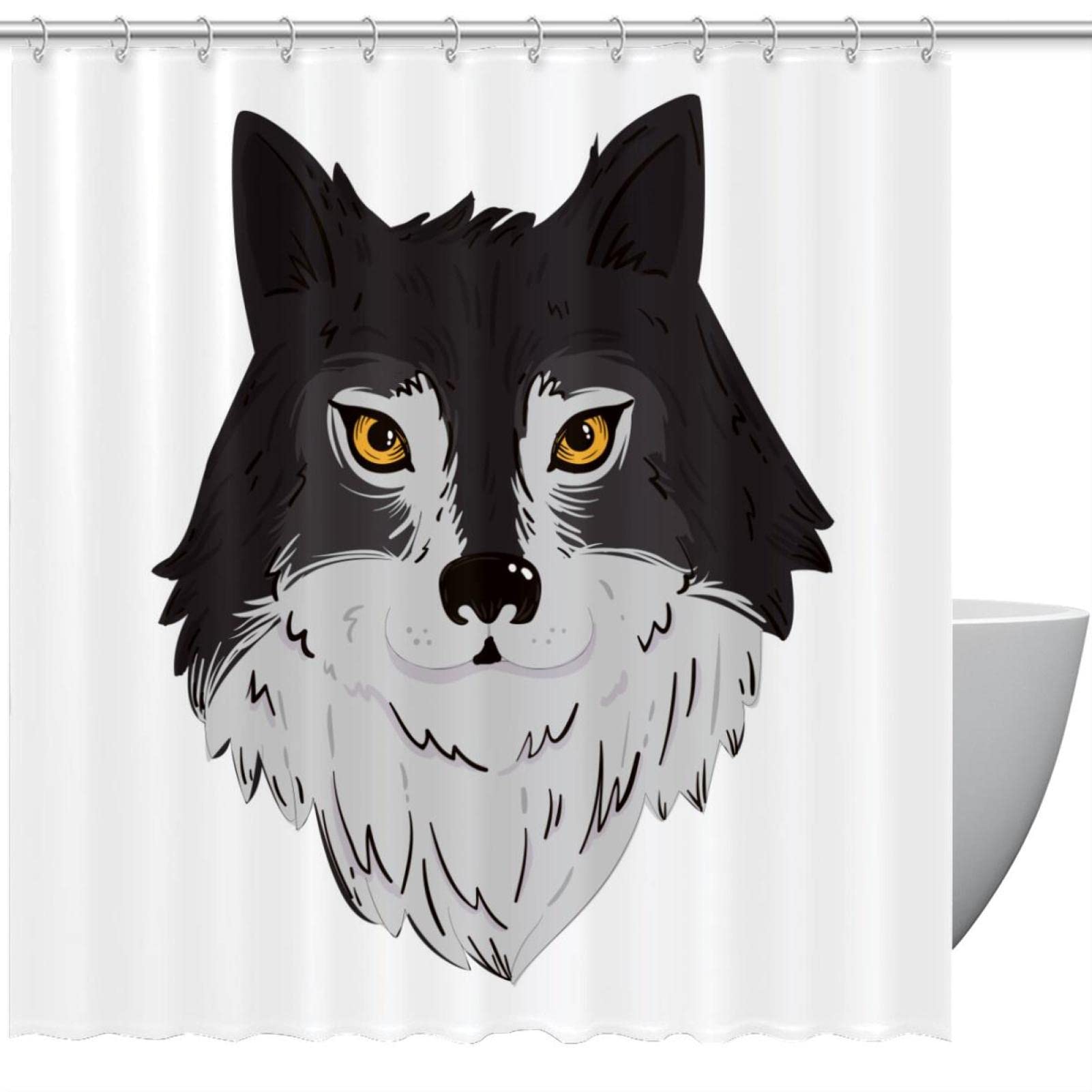 Rideau de douche loup étanche et anti-moisissure au motif coloré
