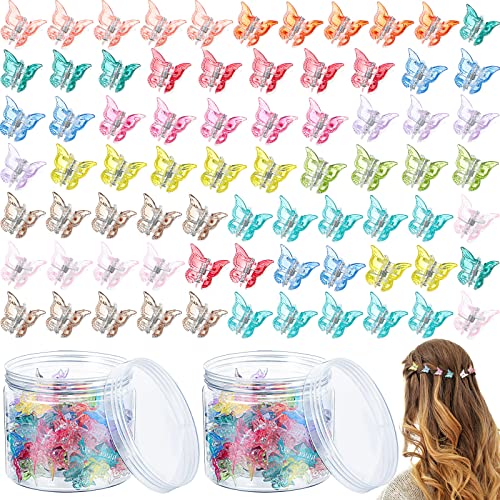 Juinte 200 Pieces Mini Butterfly Hair Clips Cute Butterfly Clips Small Claw Clips Butterfly Hair Accessories Hair Styling 90s Women Girls Box Package, 12 Colors Clear/Pastel/Transparent