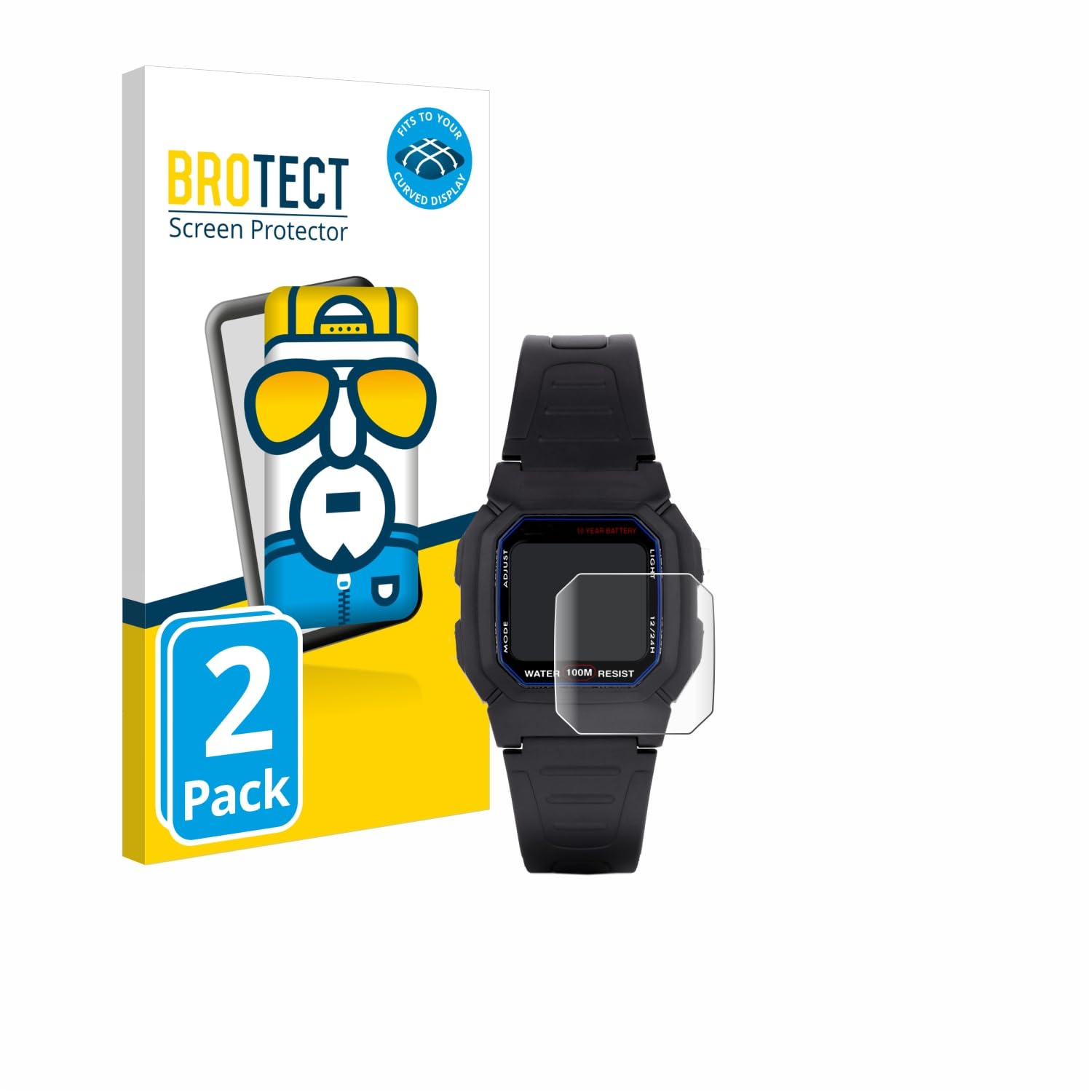 brotect 3D Curved Screen Protector for Casio W-800H-1AVES (2 Pack) - Full Screen Coverage