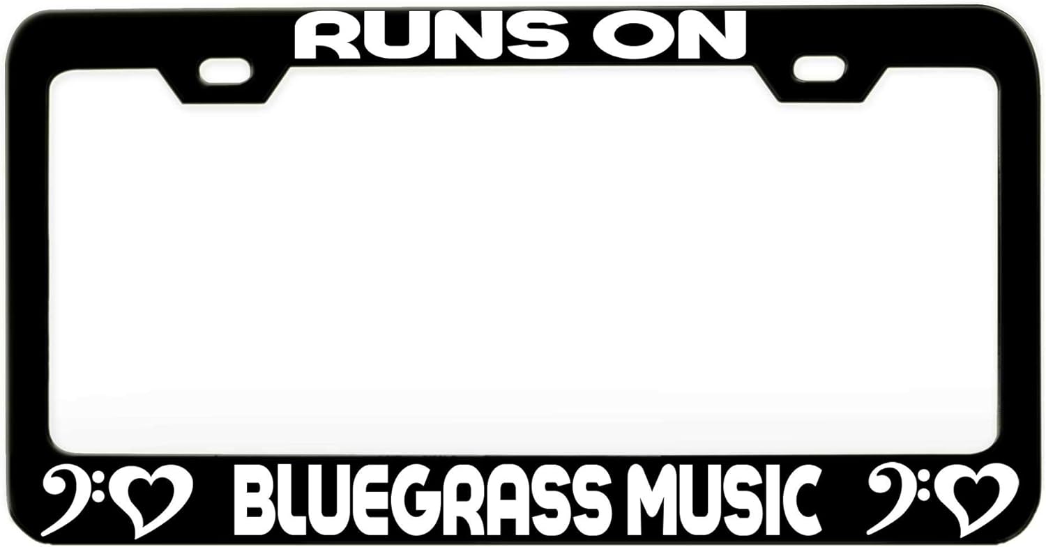 Runs ON Bluegrass Music Music Instrument Steel Metal Black License Tag Holder License Plate Frame, X13