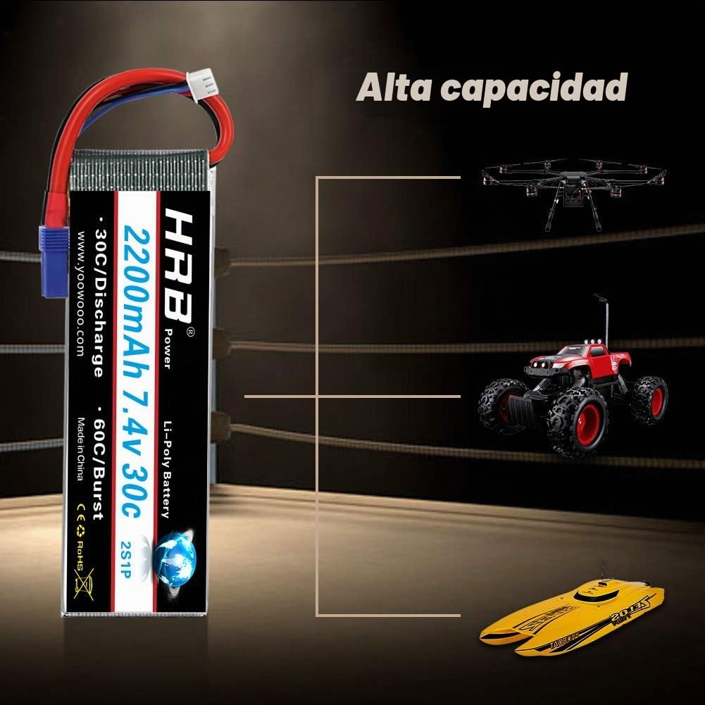 HRB 7.4V 2200mAh 30C EC2 Lipo Batería para Juguetes de Avión Helicóptero RC Car Model Heli Plano Carro del Barco FPV Coches (7.4v 2200mah EC2)