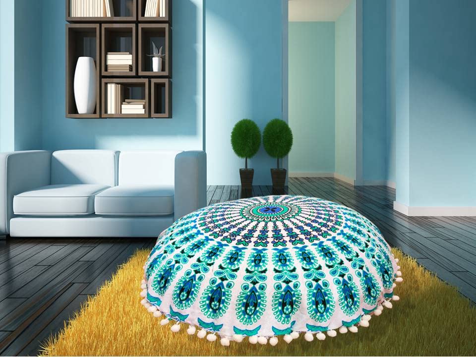 My Dream Carts 22 Inch Floor Pillow Covers Only Cushion Cover Pouf Small Hippie Mandala Round Bohemian Yoga Home Decor Seating Seat Case Throw Boho