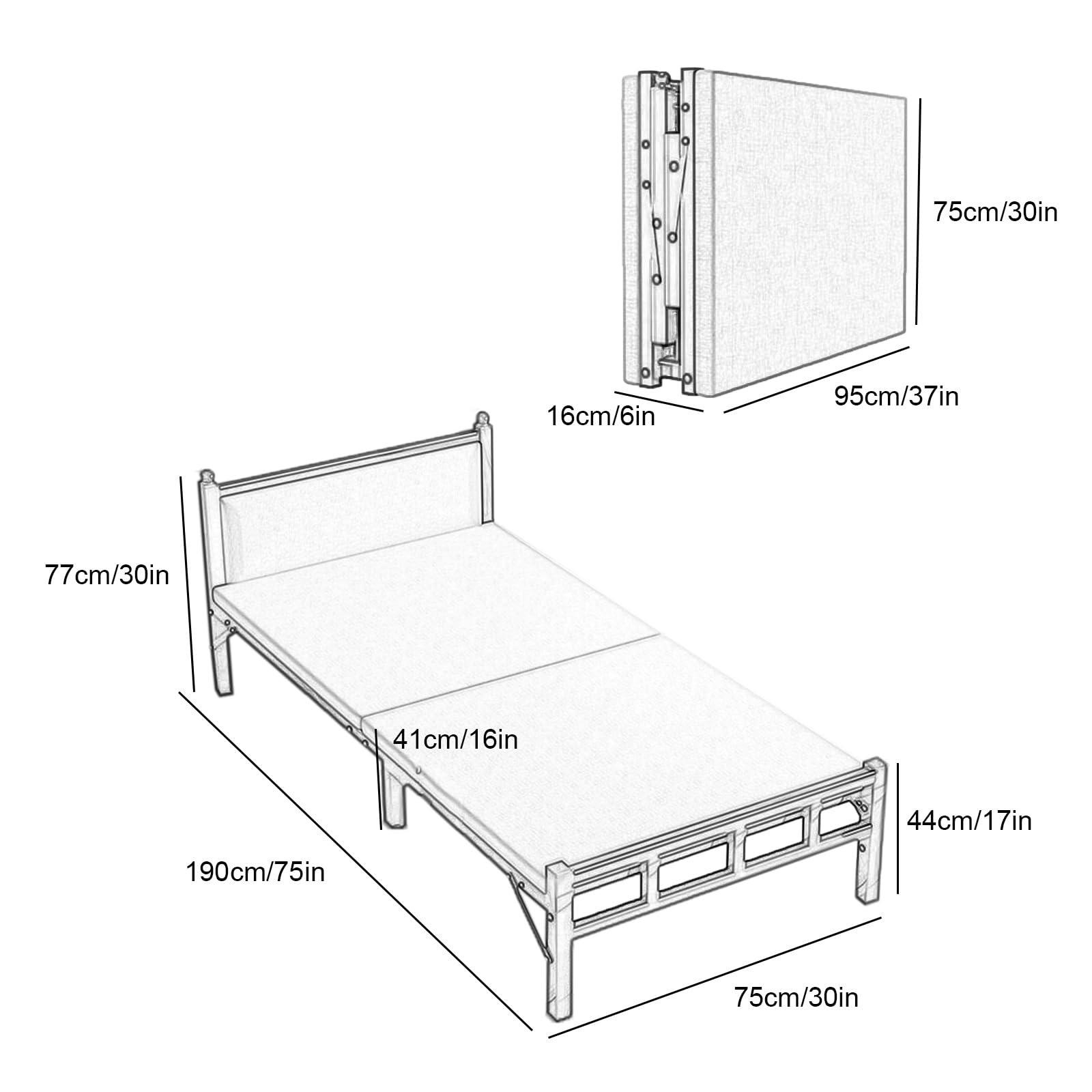 Lettino da Campeggio Portatile, Carico Massimo 300Kg, Letto Campeggio All'aperto, Ufficio, Pisolino a Casa, Letto Pieghevole(Black,190x77x75cm/75x30x30in)