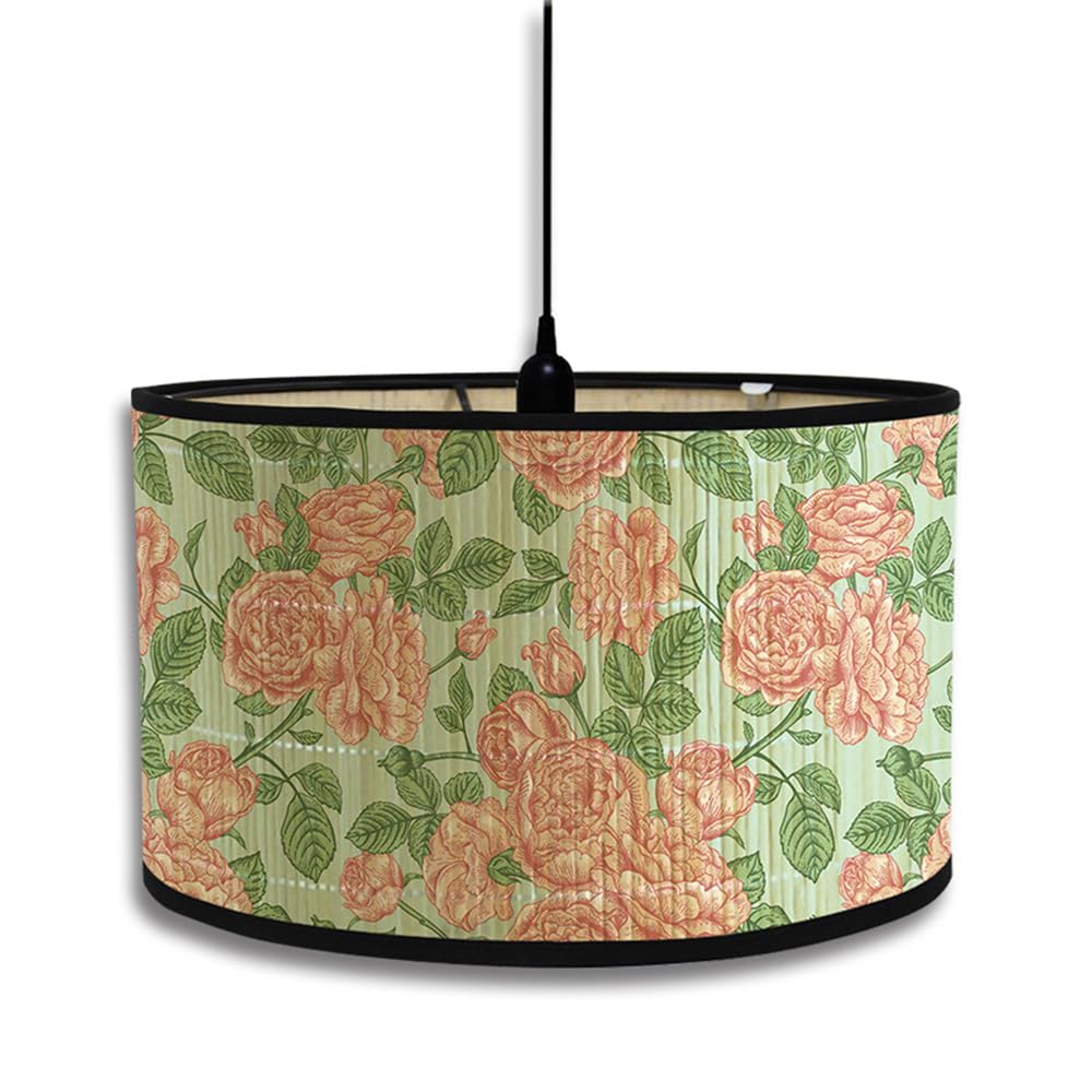 Morbuy Vintage Floral Bamboo Lampshades for Table Lamps, Diameter 30cm Drum Ceiling Lampshade Pendant Lamp Shade Home Decorative for Wall Lamp, Bedside Lamp, Floor Lamp (Rose)