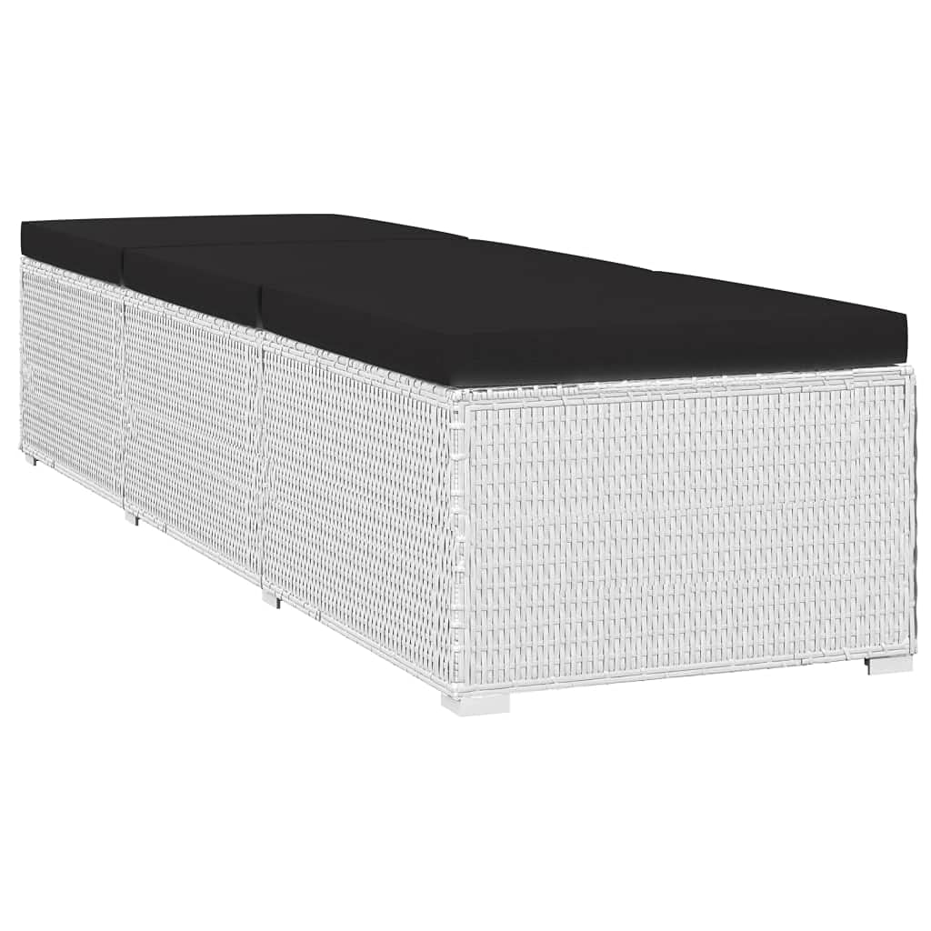Chaise d'extérieur - Chaise longue de camping - Chaise longue de plage - Chaise longue avec coussin et table basse - En polyrotin - Blanc - Pour patio, plage, terrasse, piscine