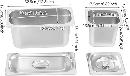 Miniatura 10 de Calentador de alimentos comercial de 4 bandejas, 110 V, 600 W, mesa de vapor eléctrica de 5.9 in6 pulgadas de profundidad, buffet profesional de