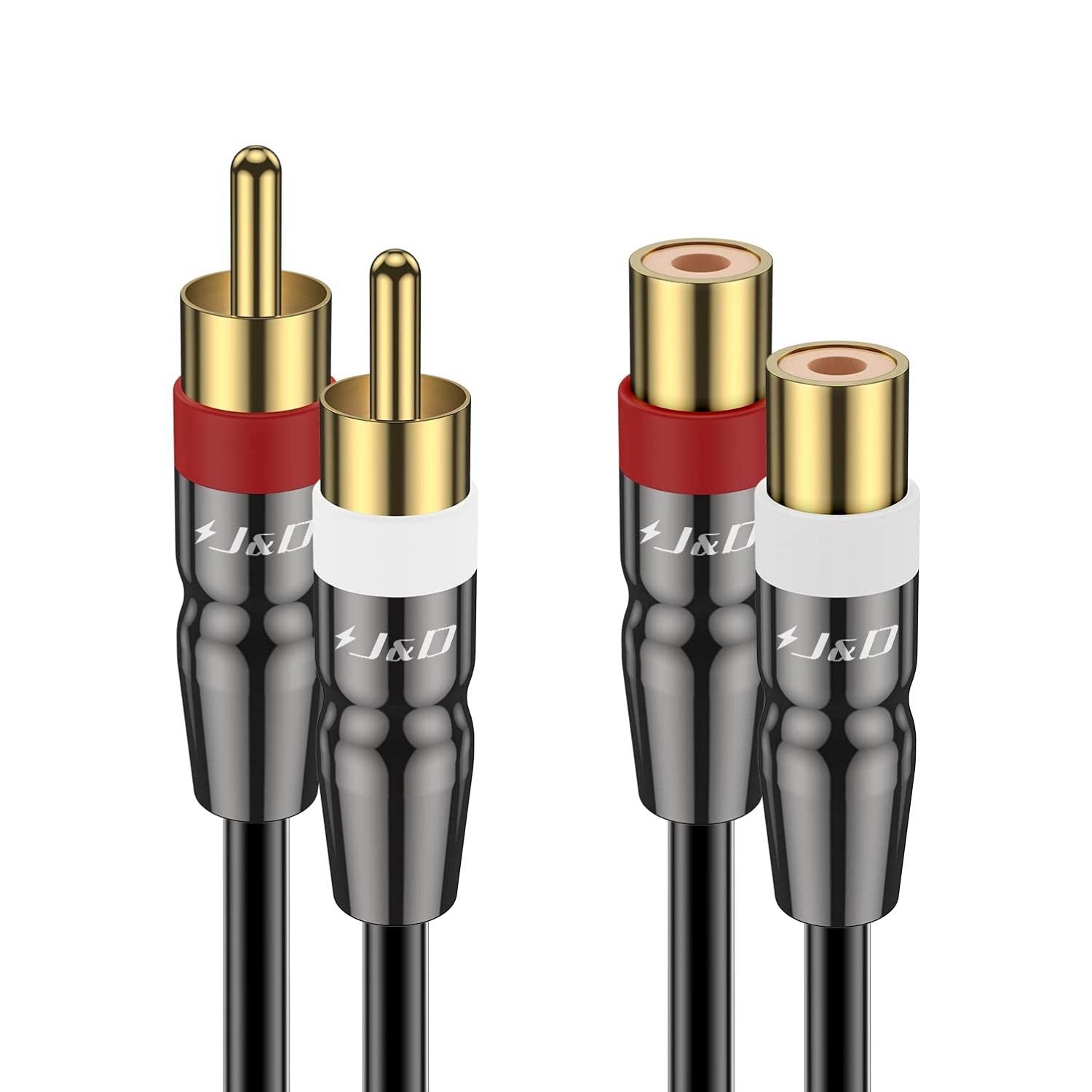 J&D 2 RCA Extensión Cable Macho a Hembra, Concha de Cobre Chapado en Oro 2RCA Macho a 2RCA Hembra Cable de Extensión de Audio Estéreo Adaptador de Cable, 4,5 Meter