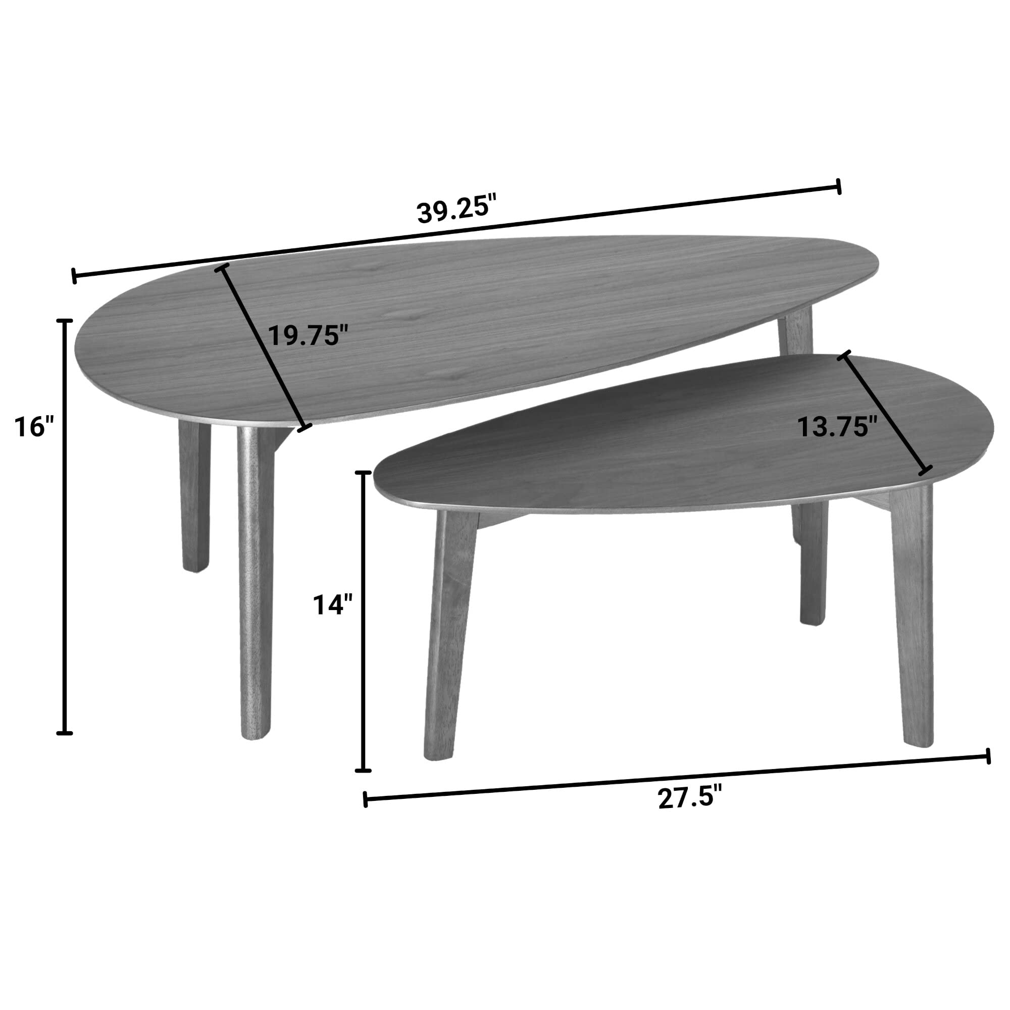 Zenvida Madison 2 Nesting Coffee Tables Wood 3 Legs Mid Century Modern