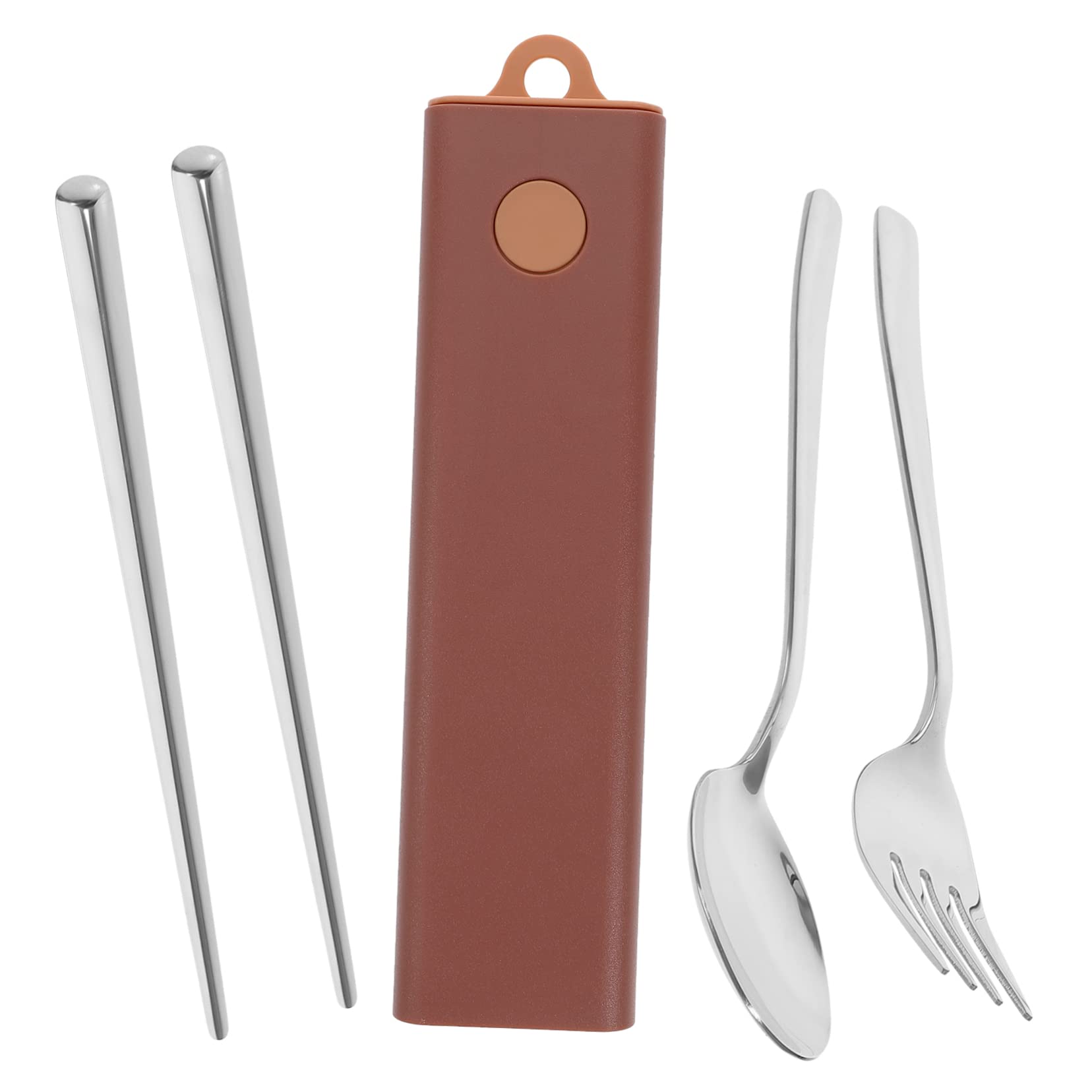 Support de baguettes 5 ensembles fourchette cuillère baguettes cuillère en acier inoxydable couverts de voyage ustensiles de service ensemble d'ustensiles réutilisables en acier inoxydable avec étui