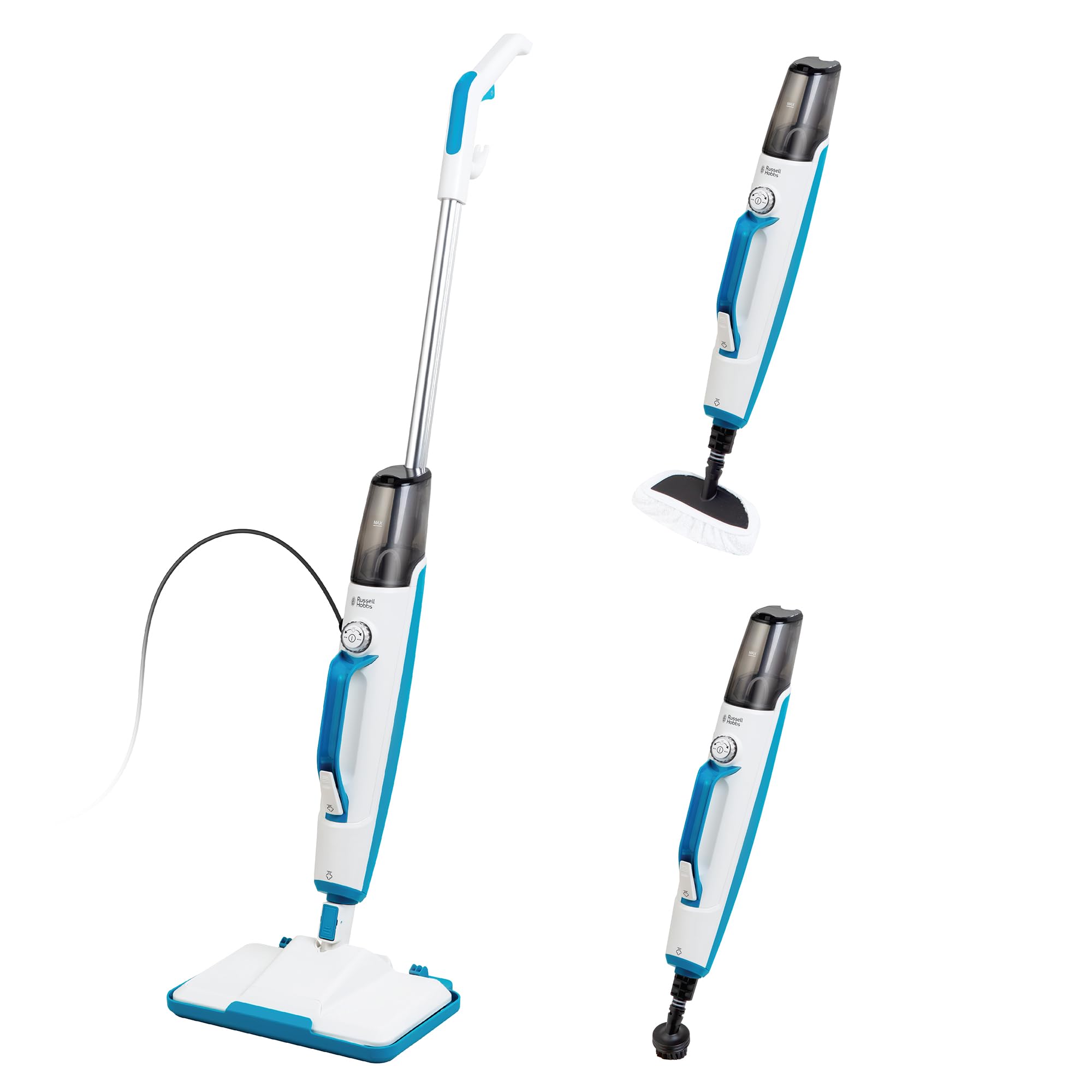 Russell Hobbs Scopa a vapore multifunzione 12 in 1 con tempo di riscaldamento di 30 secondi, serbatoio da 350 ml, 1,5 kW, cavo da 6 m, design portatile staccabile, 2 cuscinetti lavabili per pavimenti