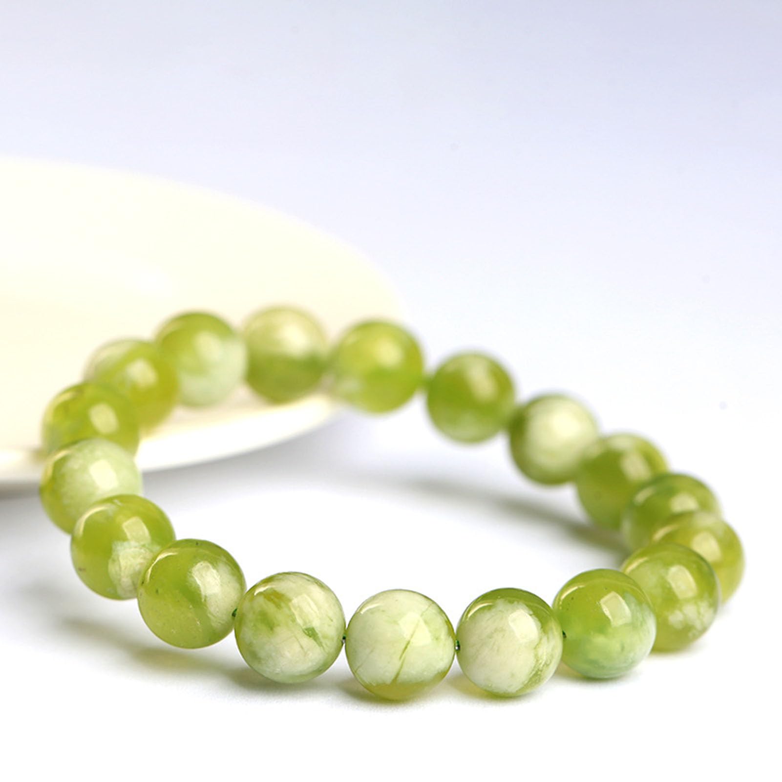 Bracciale in Giada Naturale da Donna Bracciale Elastico con Perline di Giada Verde sfumato, Adatto per Il Ringraziamento Misura Regolabile Ricchezza Prosperità Perline di Pietra,10MM