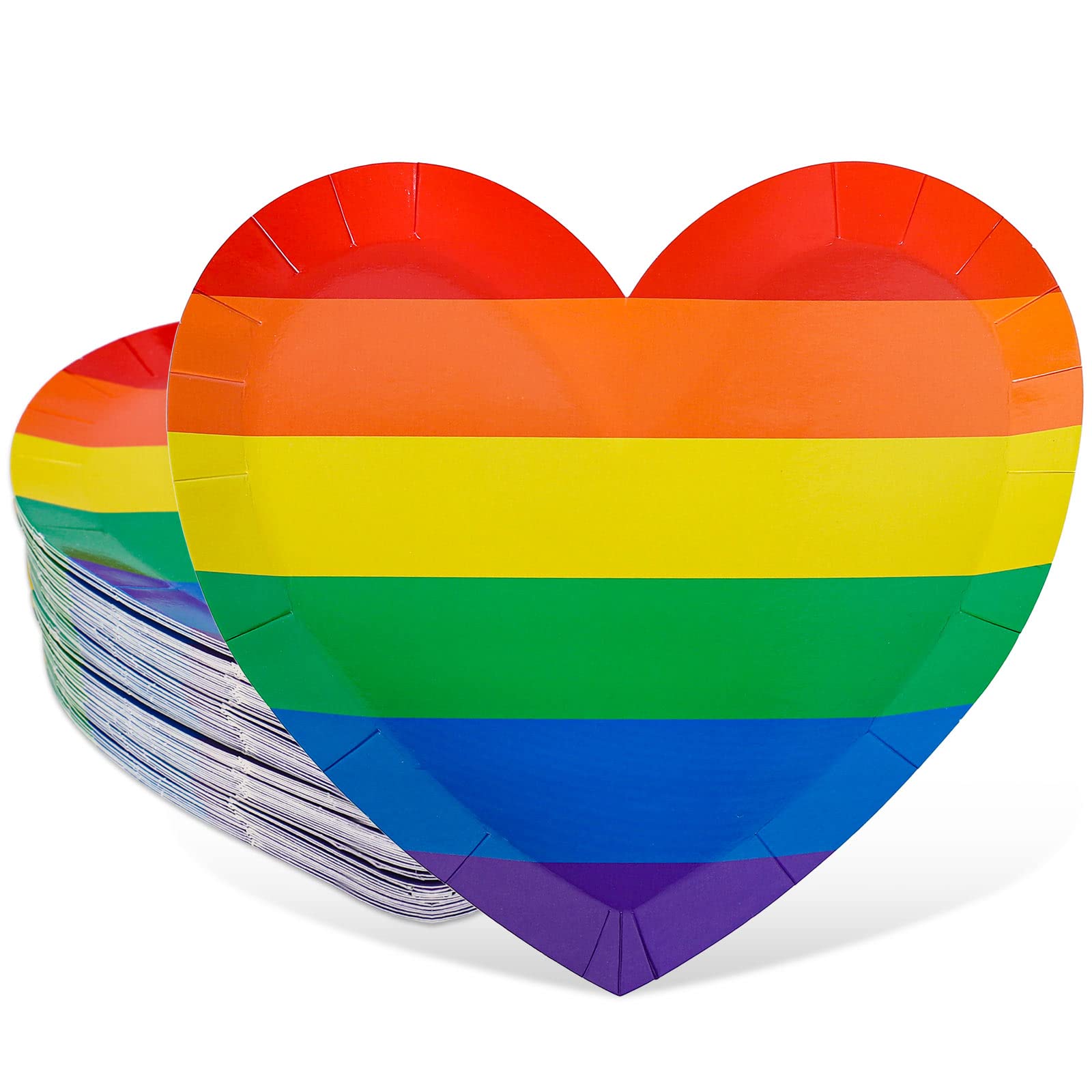 Whaline 40Pcs Gay Pride Day Heart Paper Plates Rainbow Colors Disposable Plates LGBTQ Pride Theme Decorative Tableware for Gay Pride Parade Party