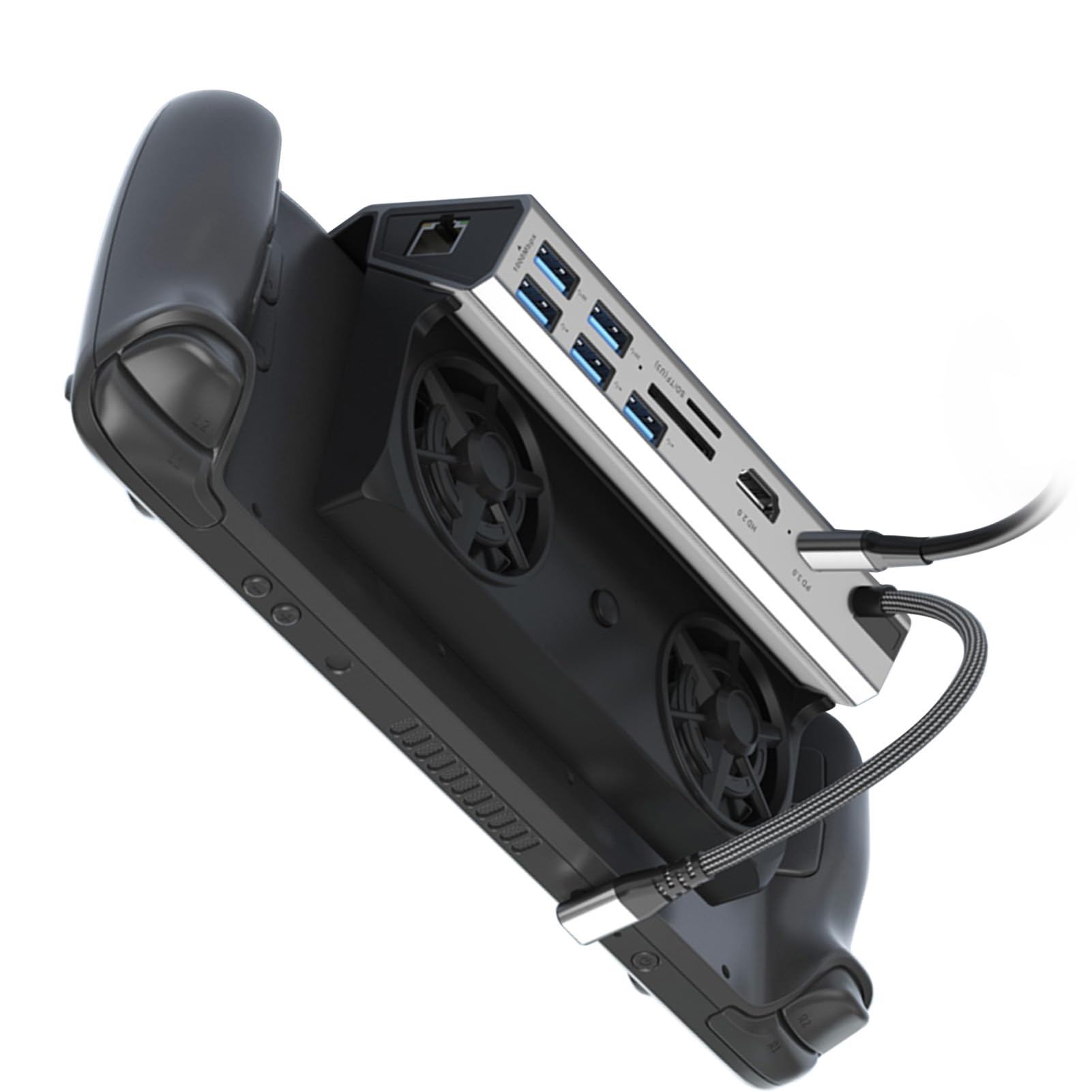 Dock Station da Gioco Multiporta per Hub Dock Tipo C 10 in 1 con Doppie Ventole per Console Portatili Steam 320x150x82,3 Mm
